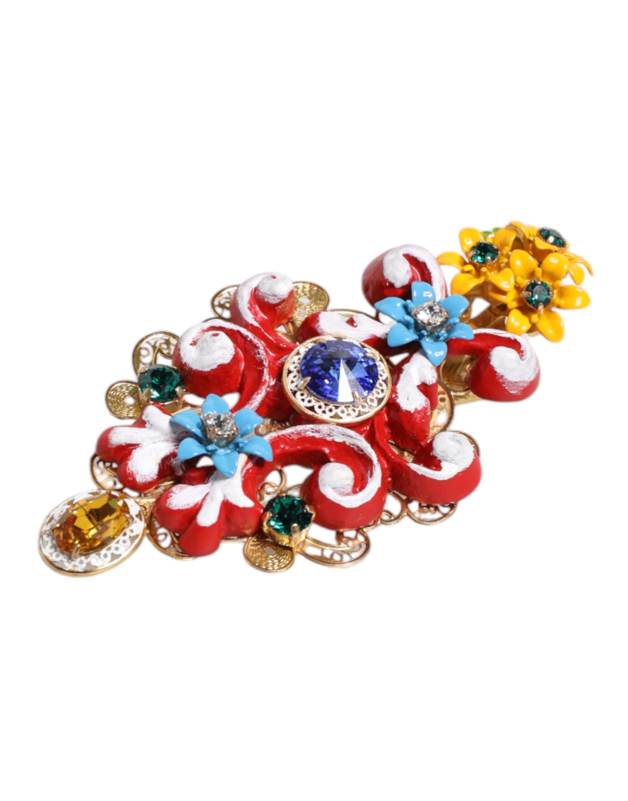 Dolce & Gabbana Multicolor Spring CARRETTO Haarspange aus goldenem Messing mit Kristallen
