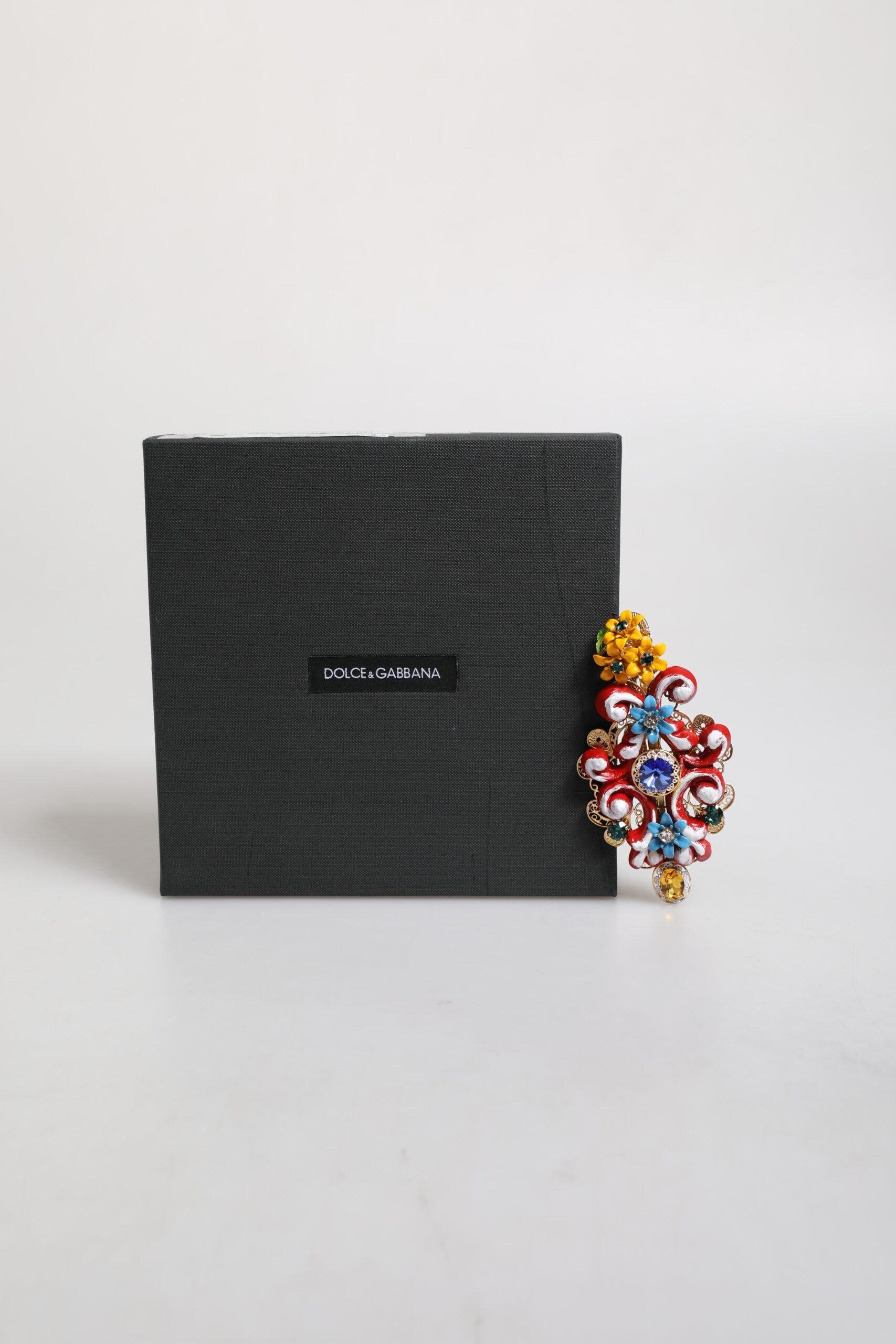 Dolce & Gabbana Multicolor Spring CARRETTO Haarspange aus goldenem Messing mit Kristallen
