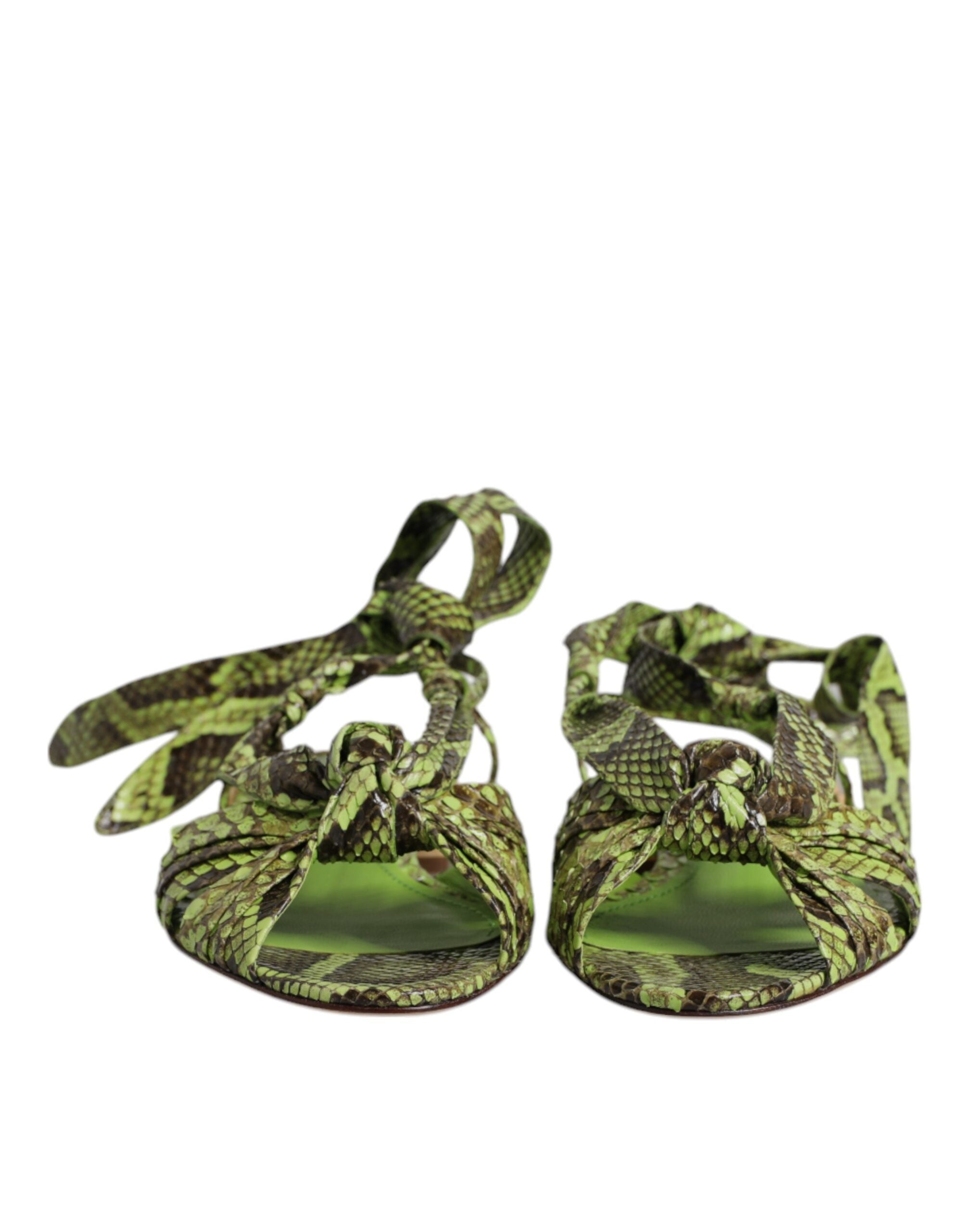 Sandale Dolce & Gabbana verzi cu imprimeu animal print și înfășurări la gleznă