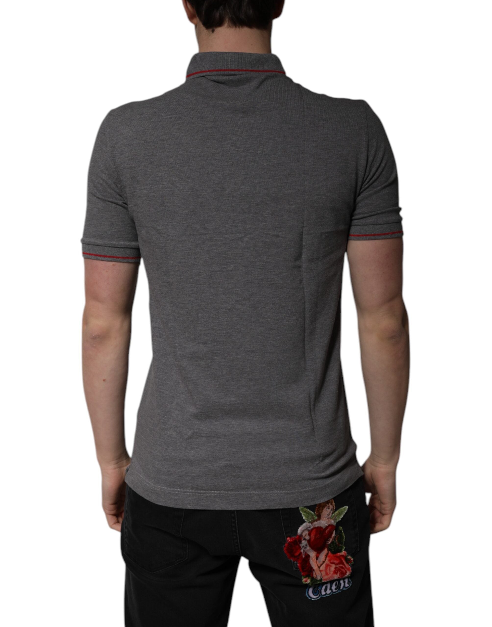 Dolce & Gabbana – Poloshirt aus grauer Baumwolle mit Kronenkragen