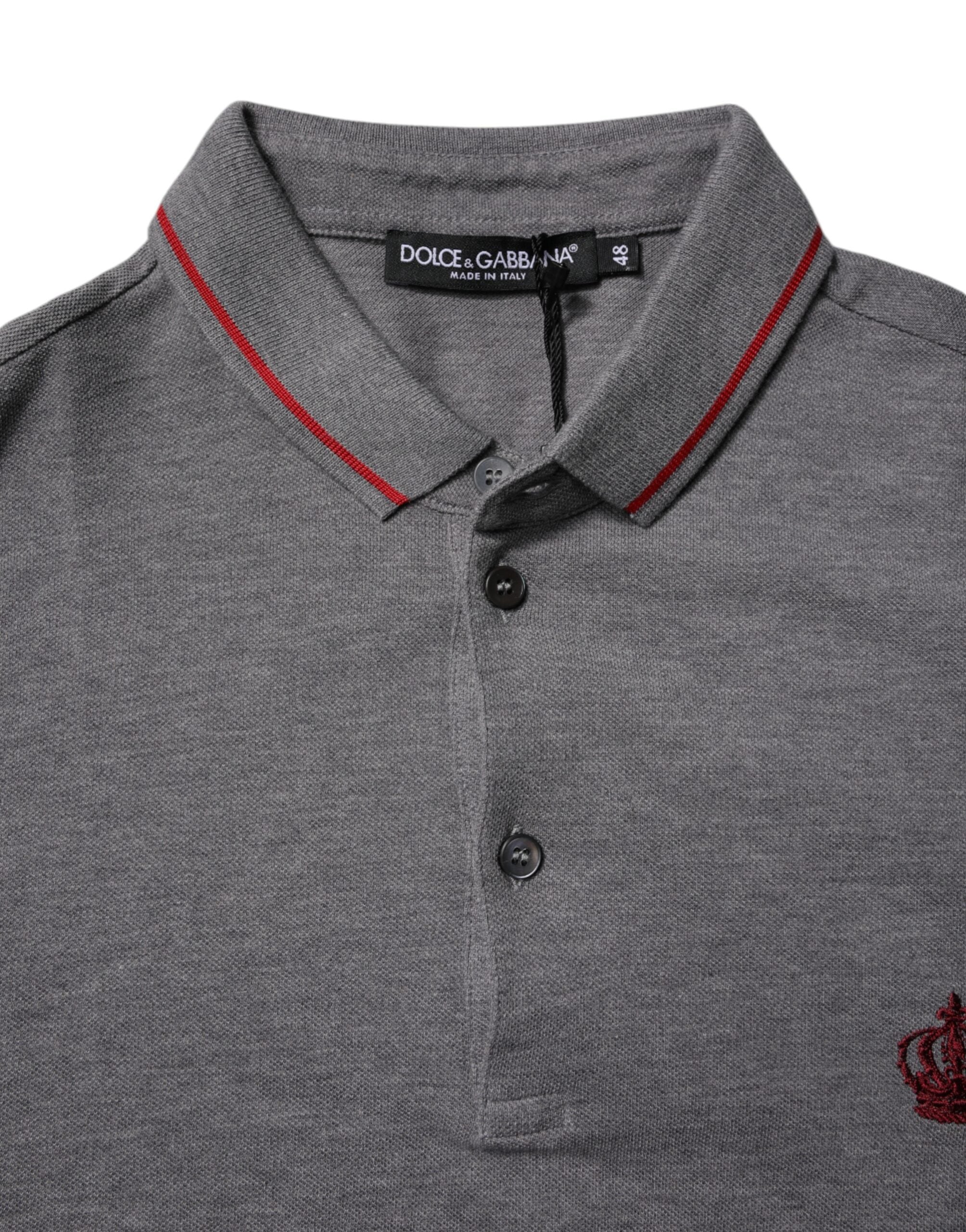 Dolce & Gabbana – Poloshirt aus grauer Baumwolle mit Kronenkragen