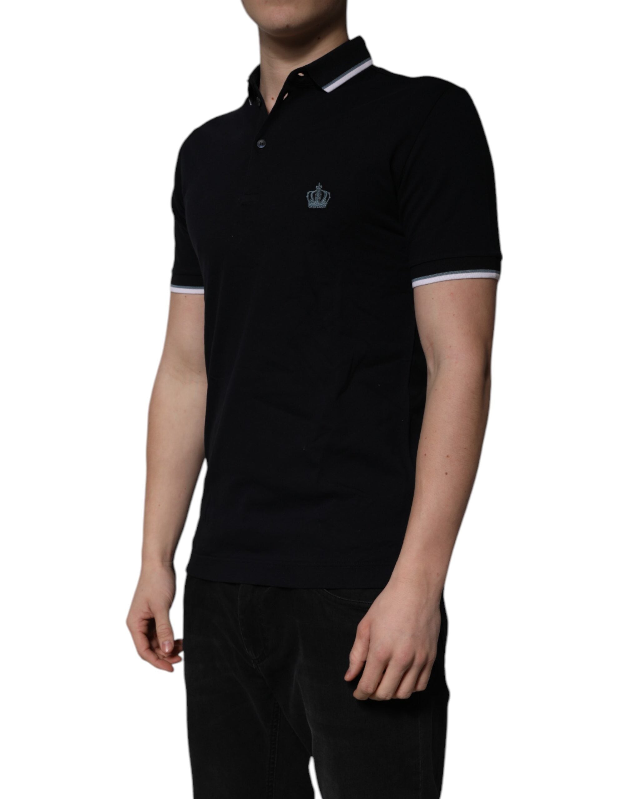 Dolce & Gabbana – Schwarzes Poloshirt aus Baumwolle mit Kronenkragen