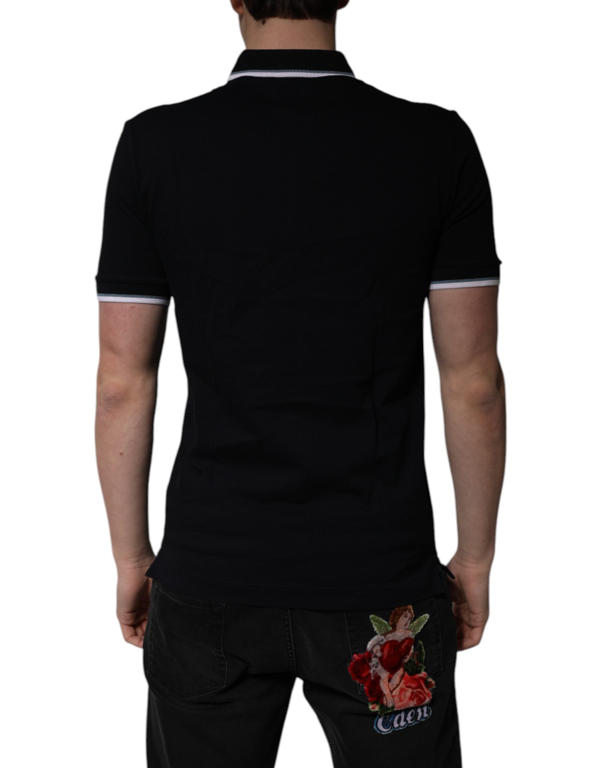 Dolce & Gabbana – Schwarzes Poloshirt aus Baumwolle mit Kronenkragen