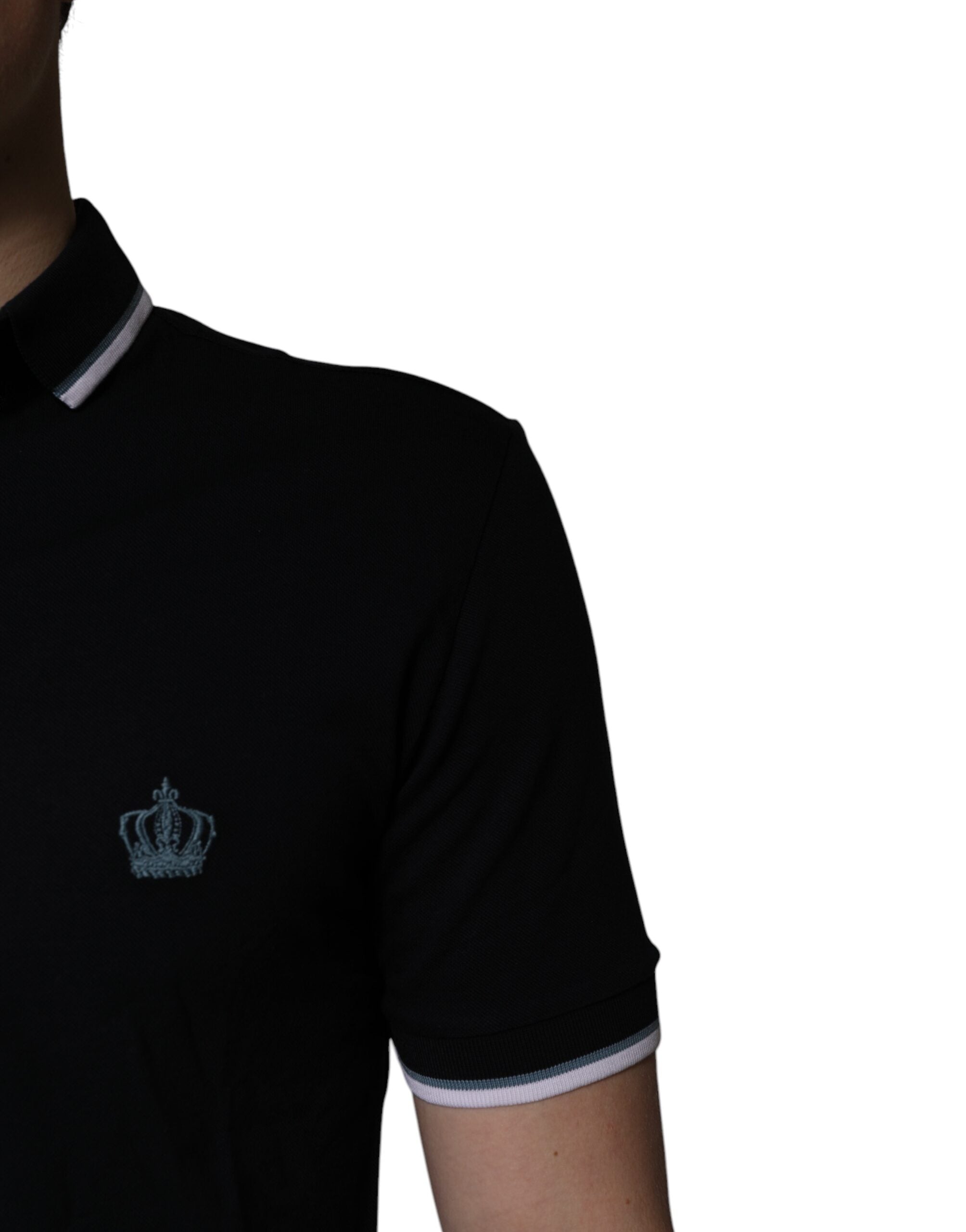 Dolce & Gabbana – Schwarzes Poloshirt aus Baumwolle mit Kronenkragen