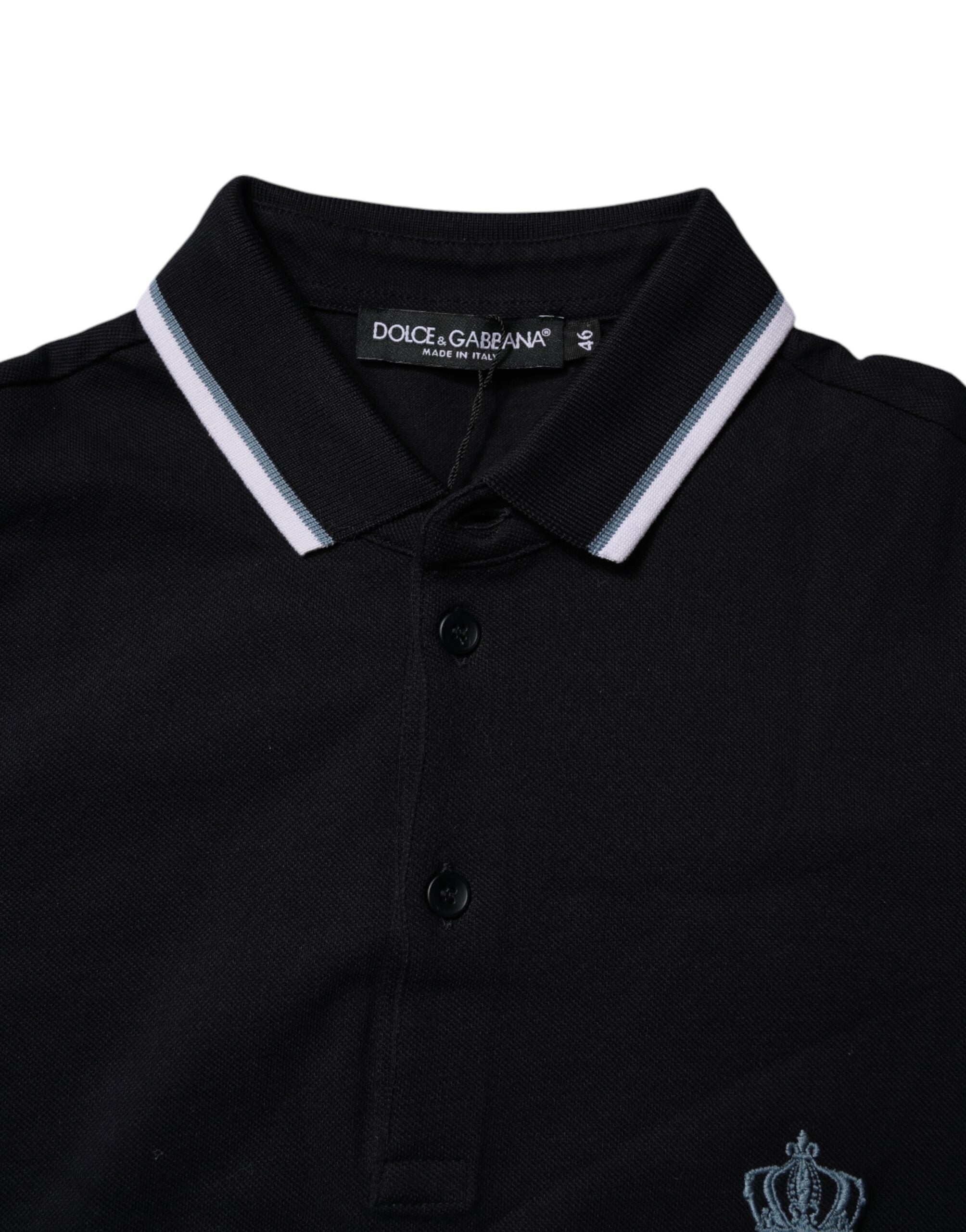 Dolce & Gabbana – Schwarzes Poloshirt aus Baumwolle mit Kronenkragen