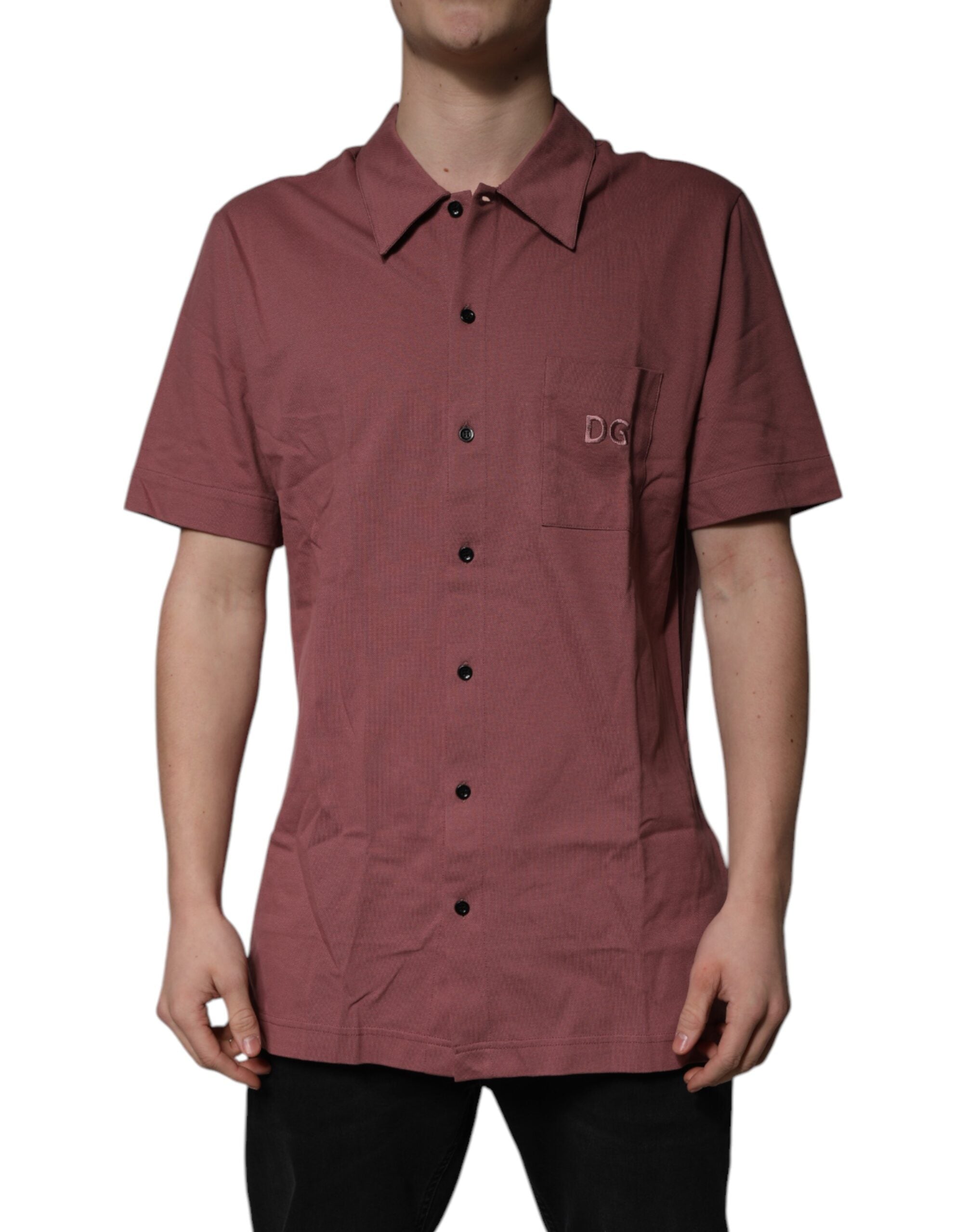 Dolce & Gabbana Tricou polo casual roz închis cu nasturi pentru bărbați