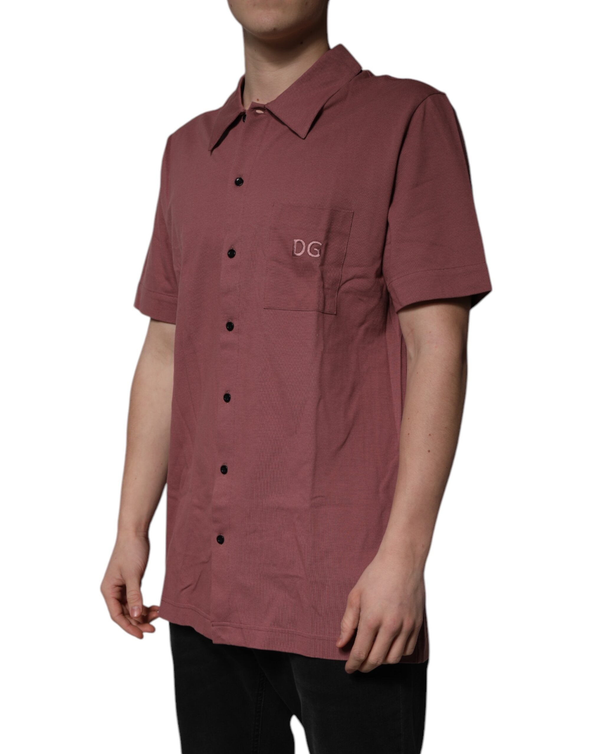 Dolce & Gabbana Tricou polo casual roz închis cu nasturi pentru bărbați