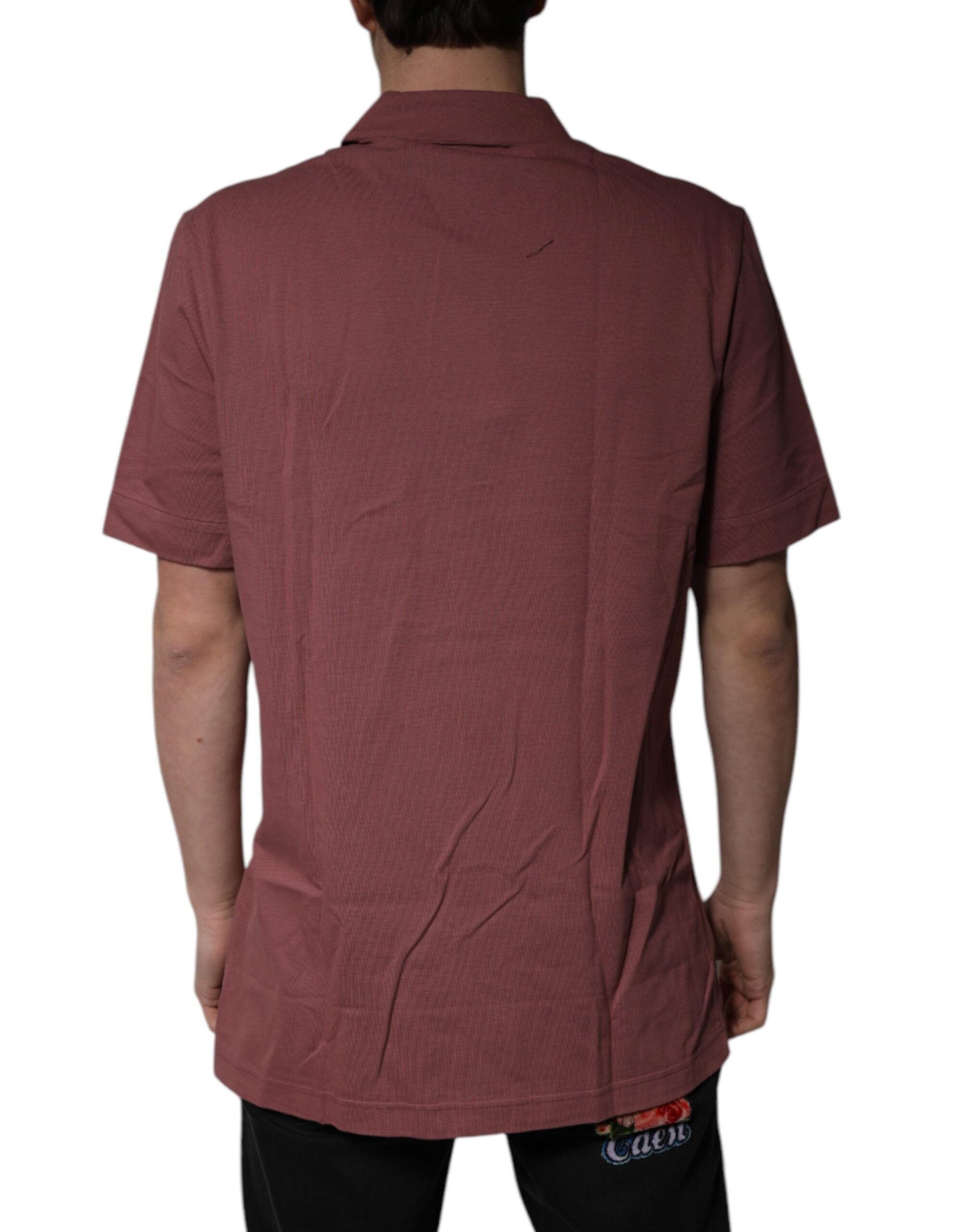 Dolce & Gabbana Tricou polo casual roz închis cu nasturi pentru bărbați