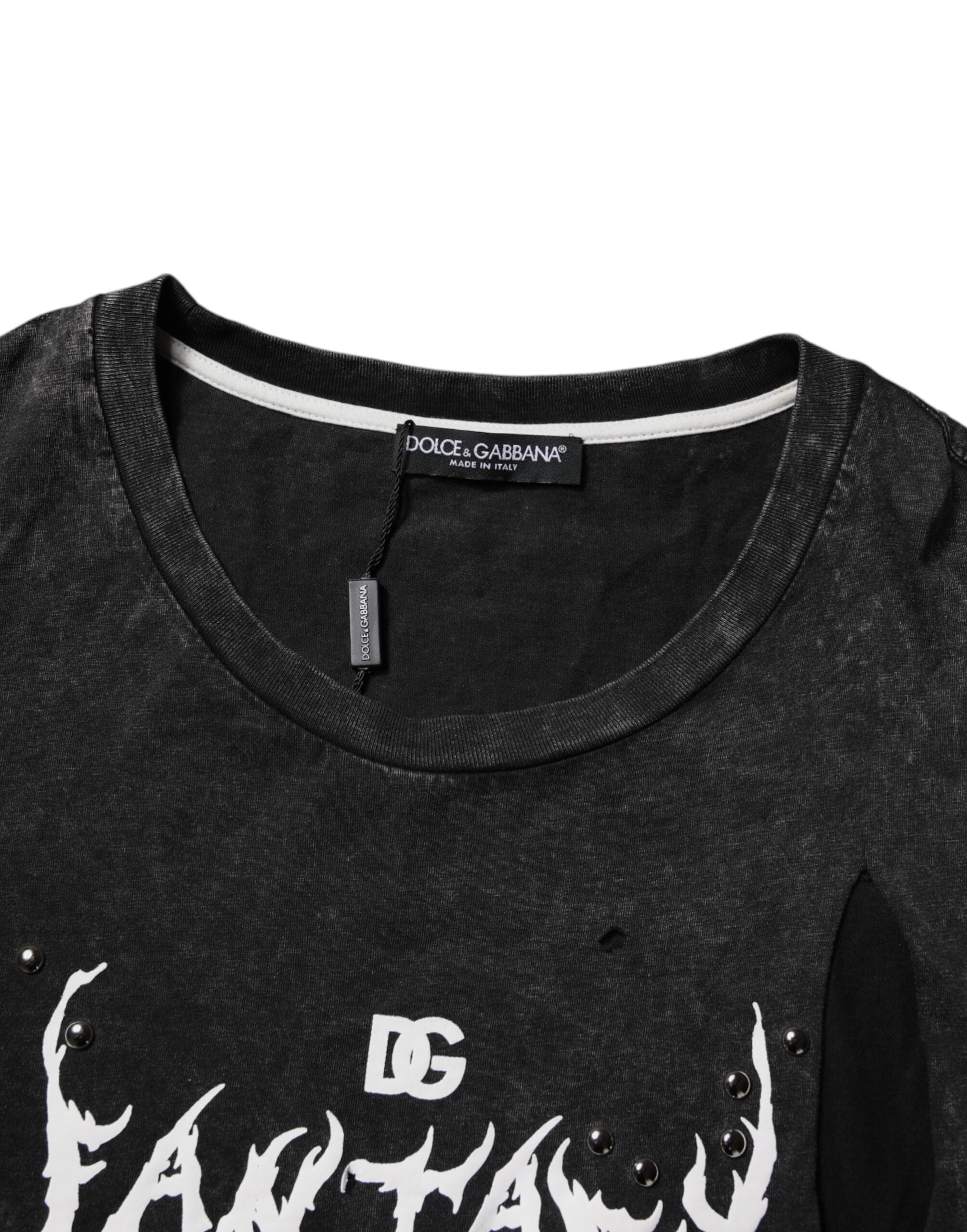 Dolce & Gabbana – Schwarzes Baumwoll-T-Shirt mit Rundhalsausschnitt und grafischem Print