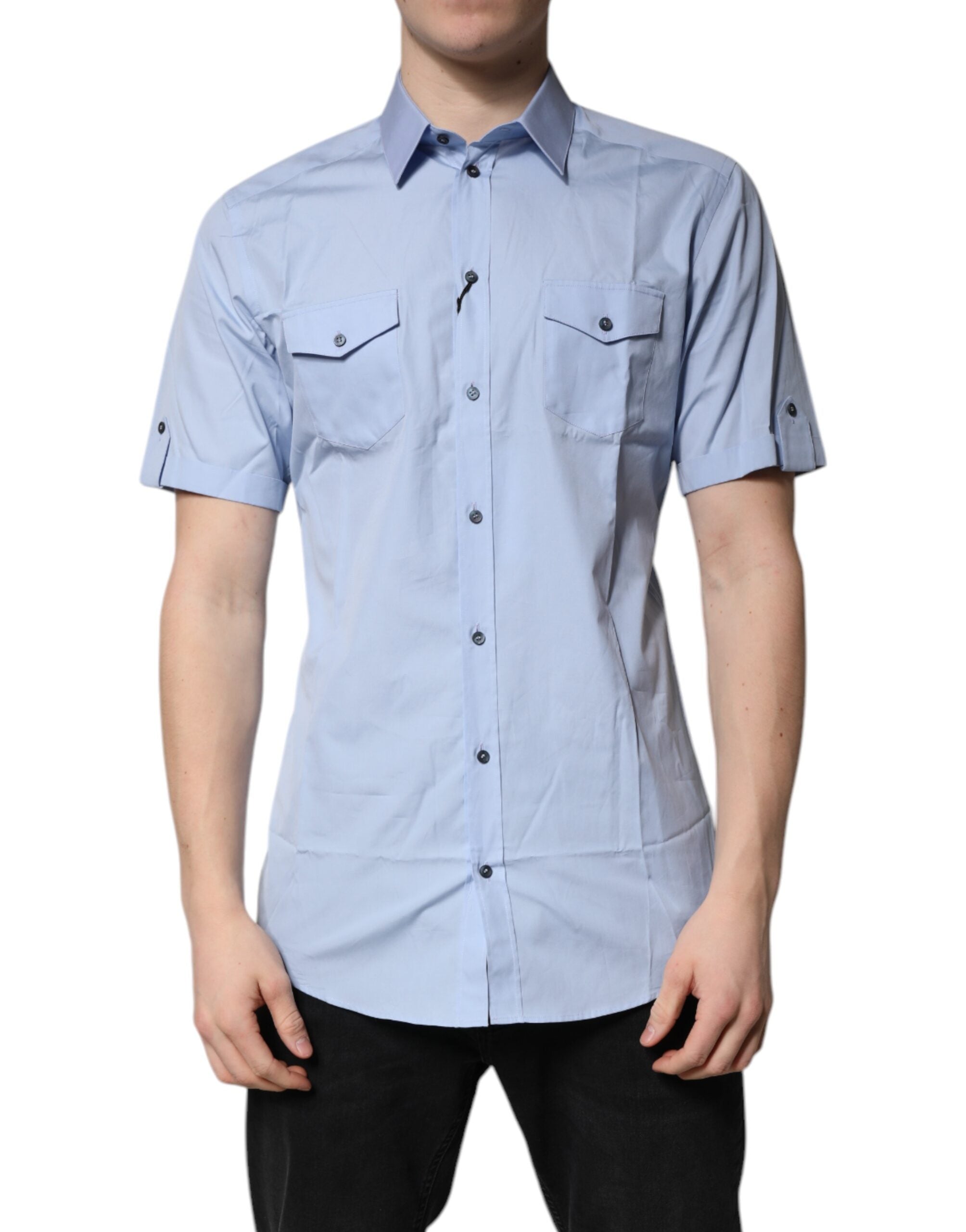 Dolce & Gabbana, Blaues Poloshirt aus Baumwolle mit Knopfleiste