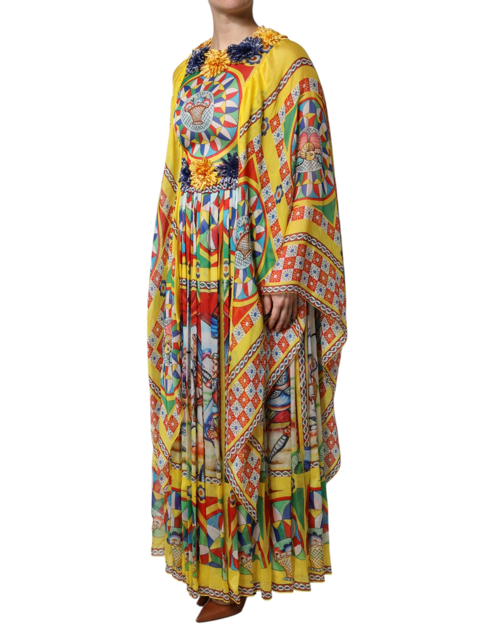 Rochie Dolce & Gabbana multicoloră cu imprimeu Carretto și model kaftan din twill