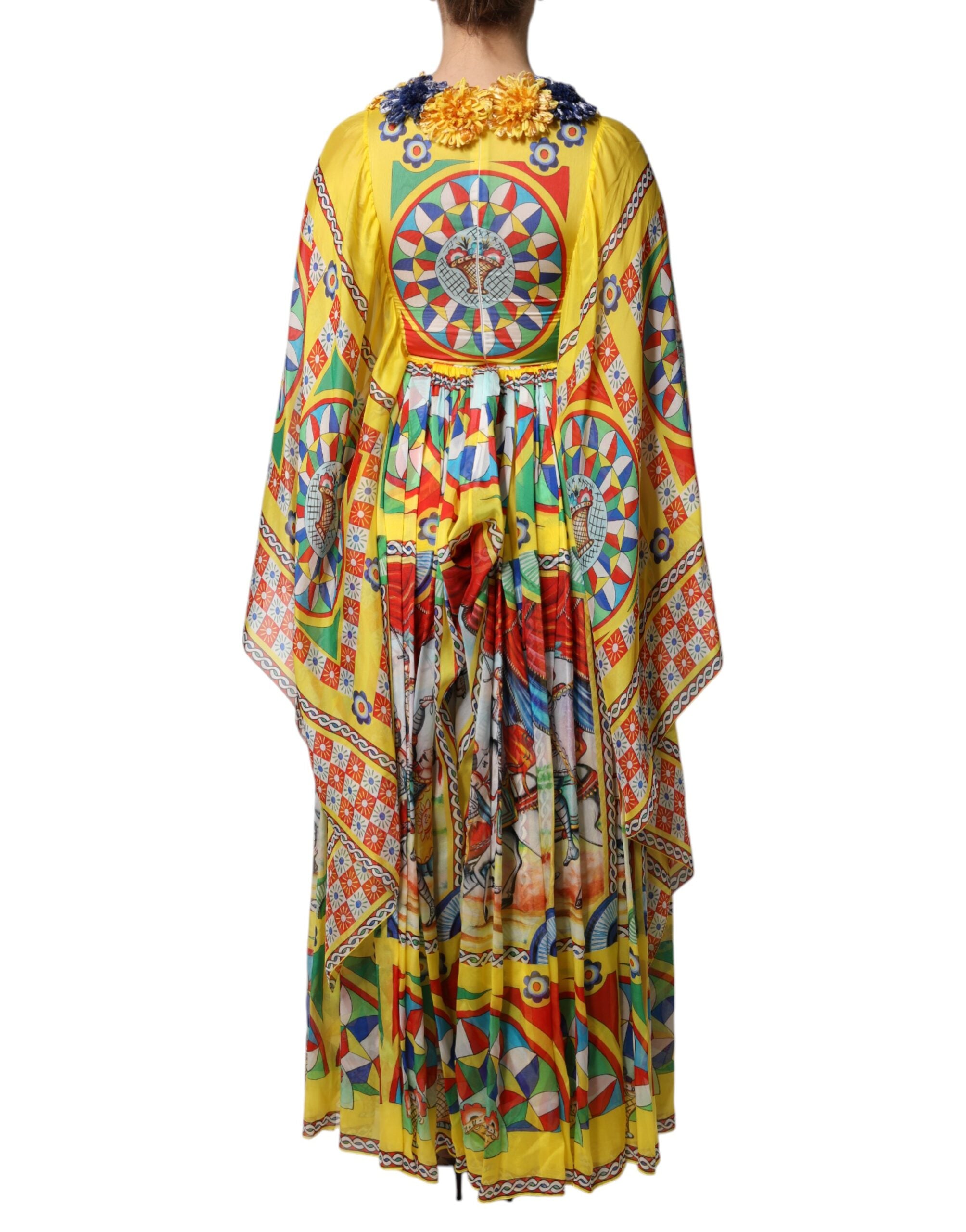 Rochie Dolce & Gabbana multicoloră cu imprimeu Carretto și model kaftan din twill