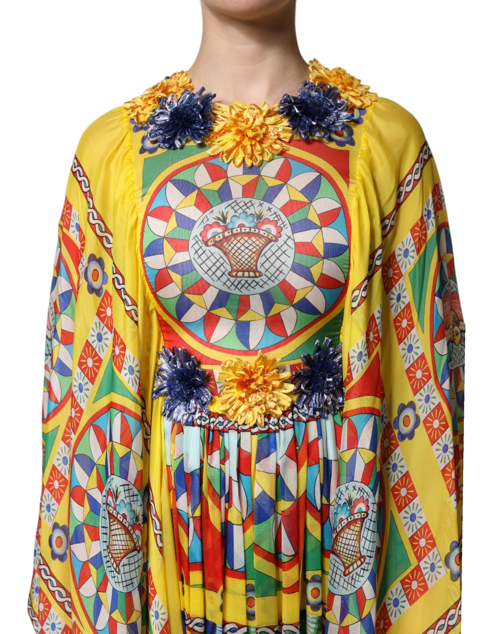 Rochie Dolce & Gabbana multicoloră cu imprimeu Carretto și model kaftan din twill