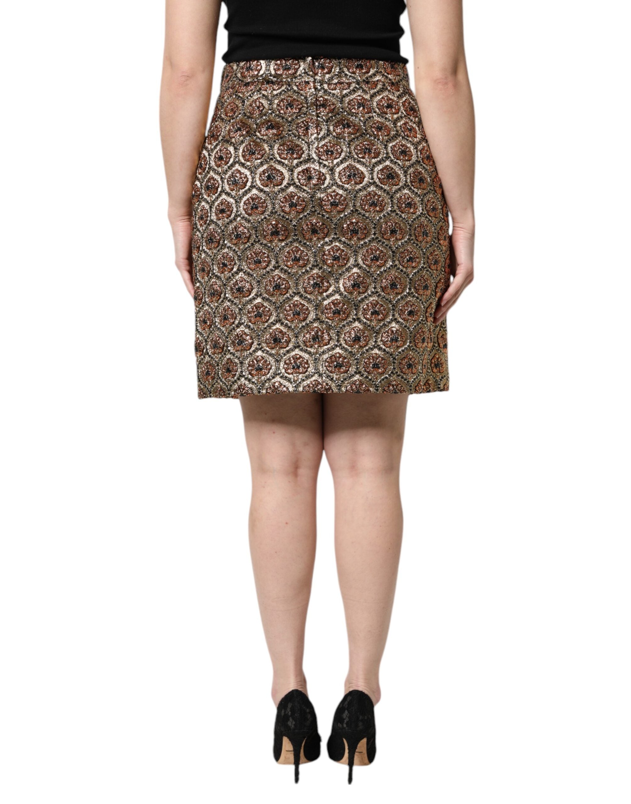 Dolce & Gabbana – Brauner A-Linien-Minirock aus Polyesterbrokat