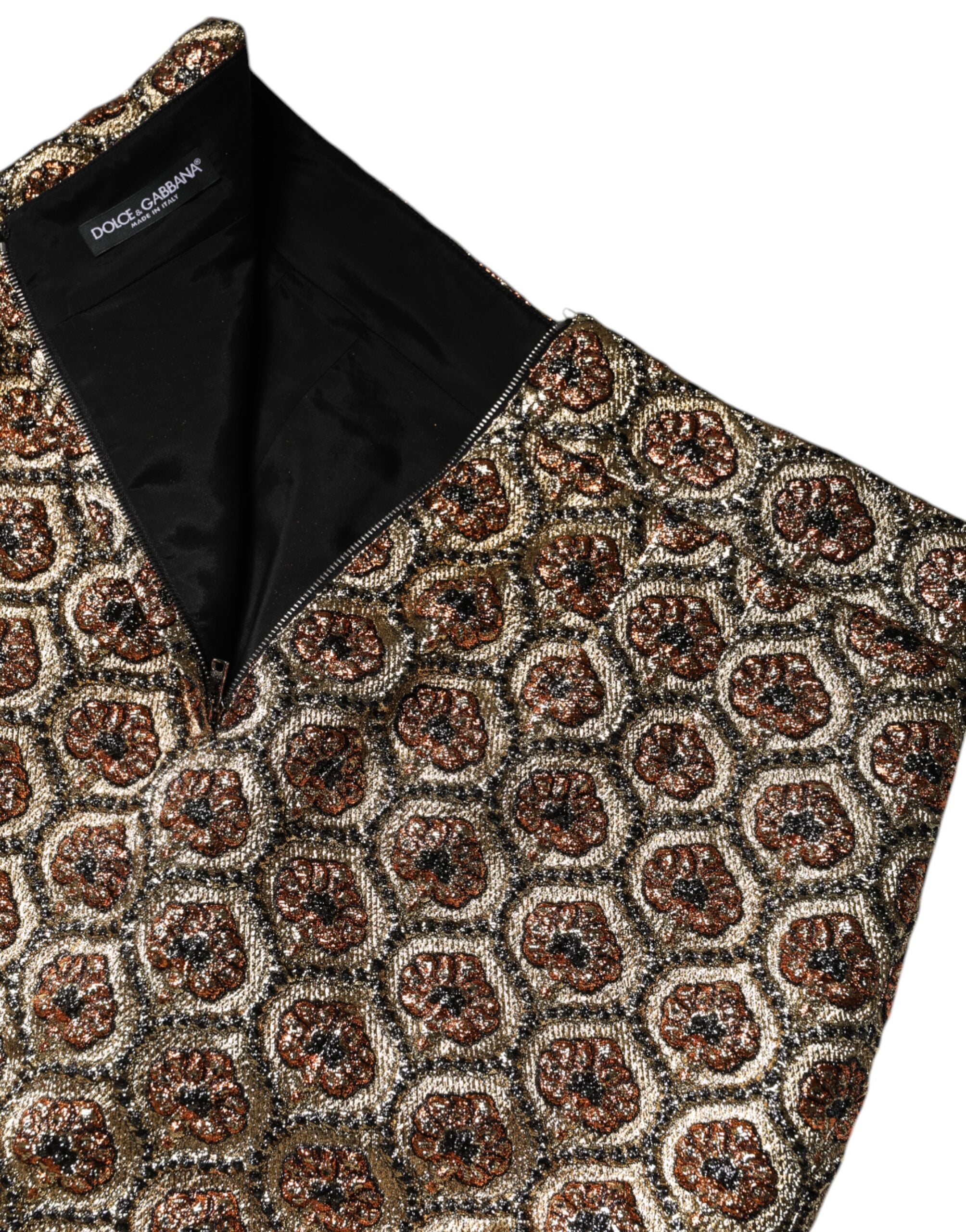 Dolce & Gabbana – Brauner A-Linien-Minirock aus Polyesterbrokat