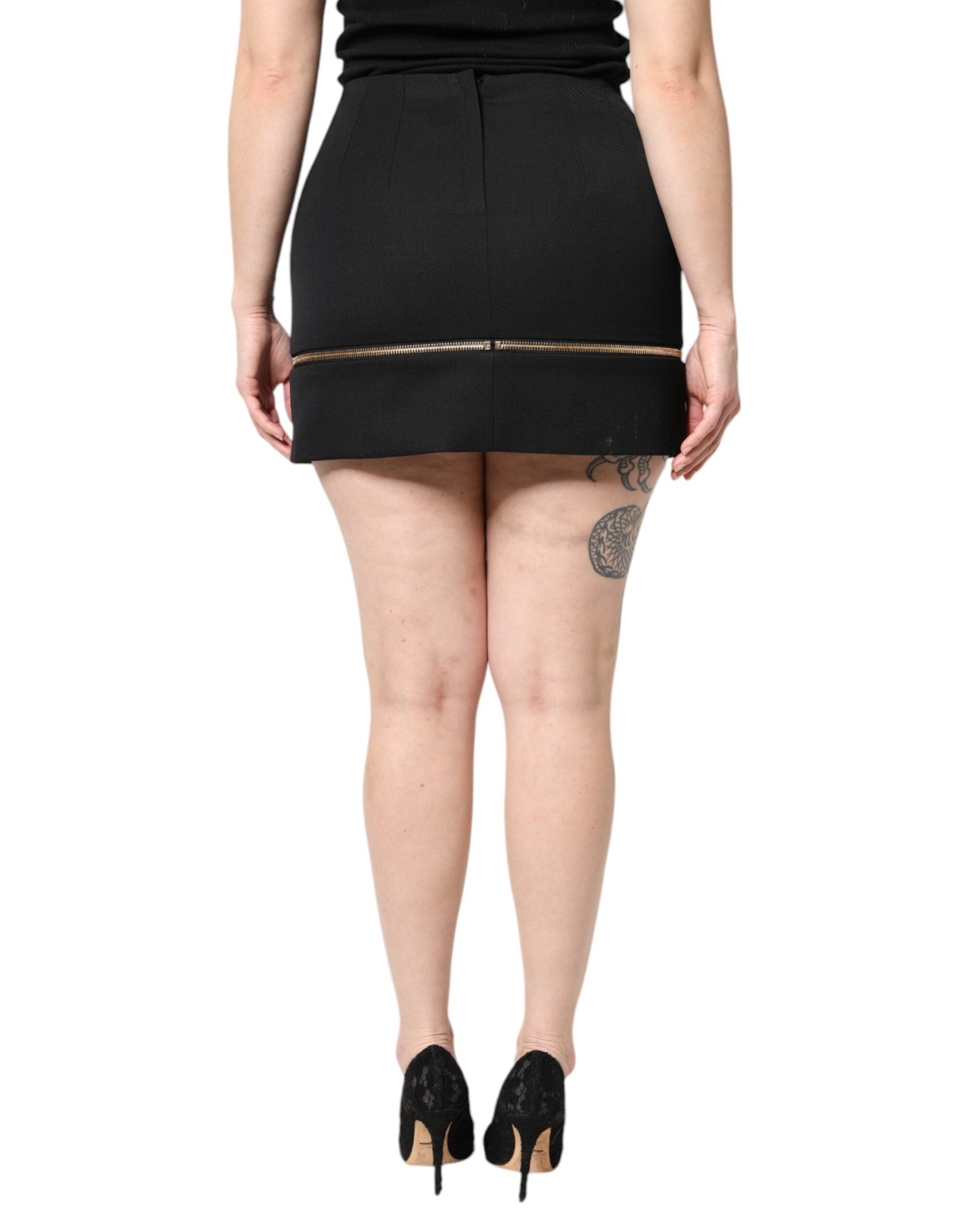 Fustă mini Dolce & Gabbana neagră din lână virgină cu talie înaltă