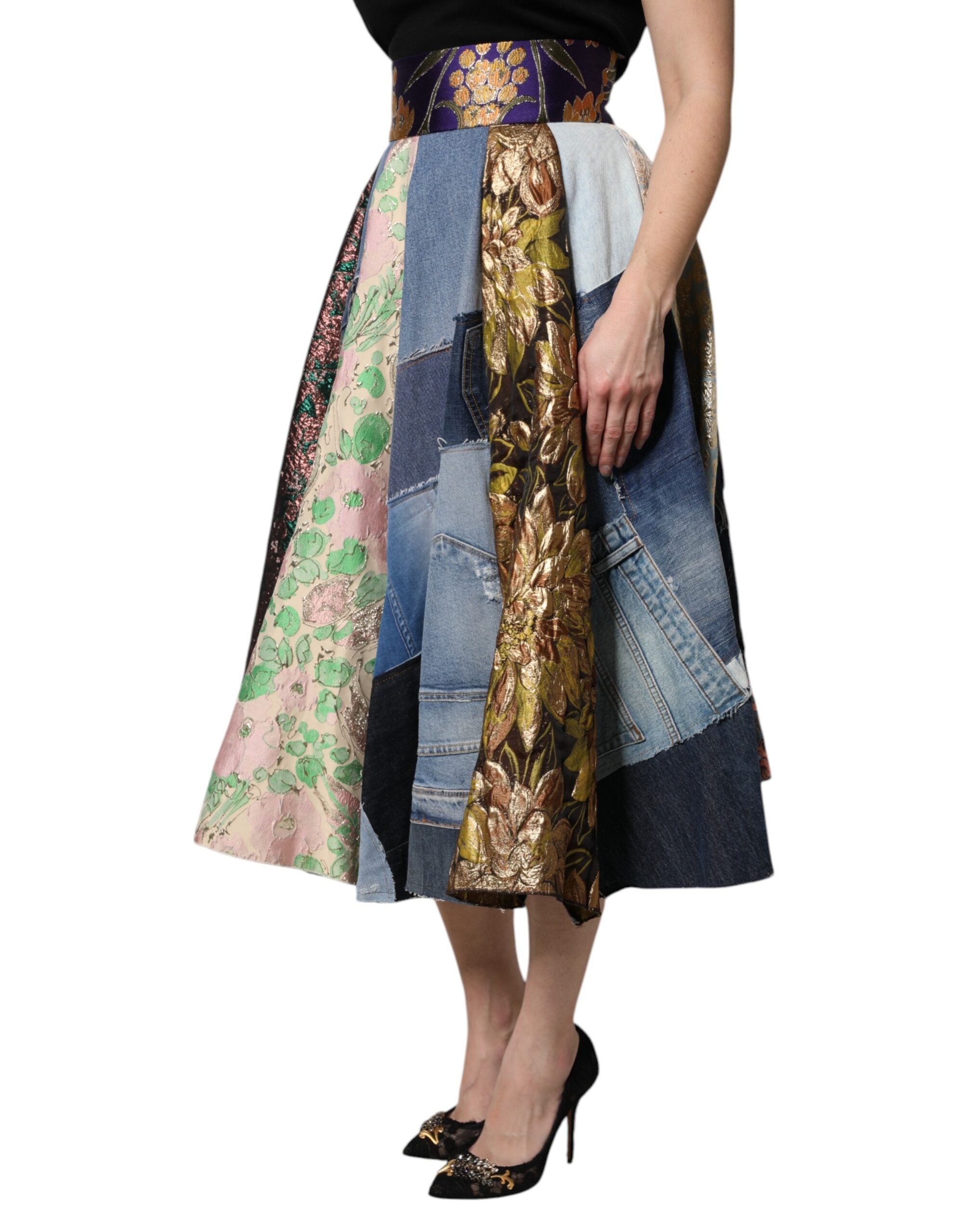 Dolce & Gabbana – Mehrfarbiger Patchwork-Midirock mit hoher Taille