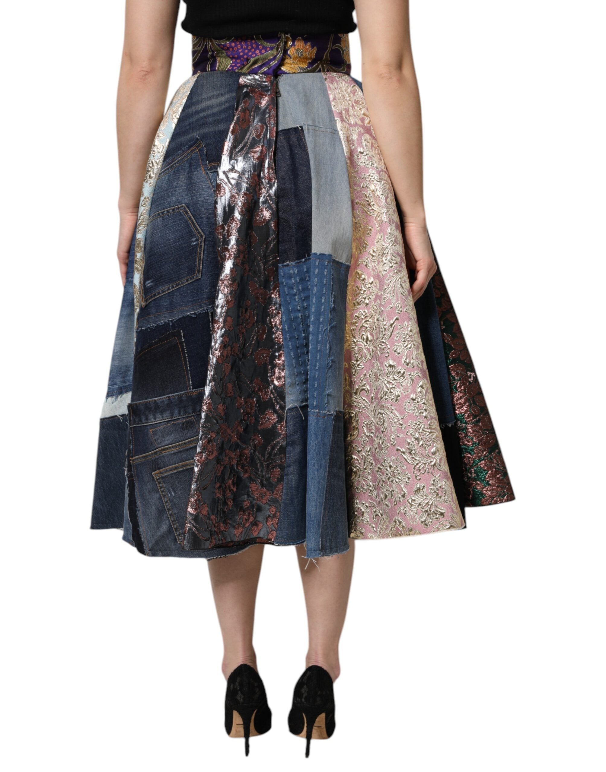 Dolce & Gabbana – Mehrfarbiger Patchwork-Midirock mit hoher Taille