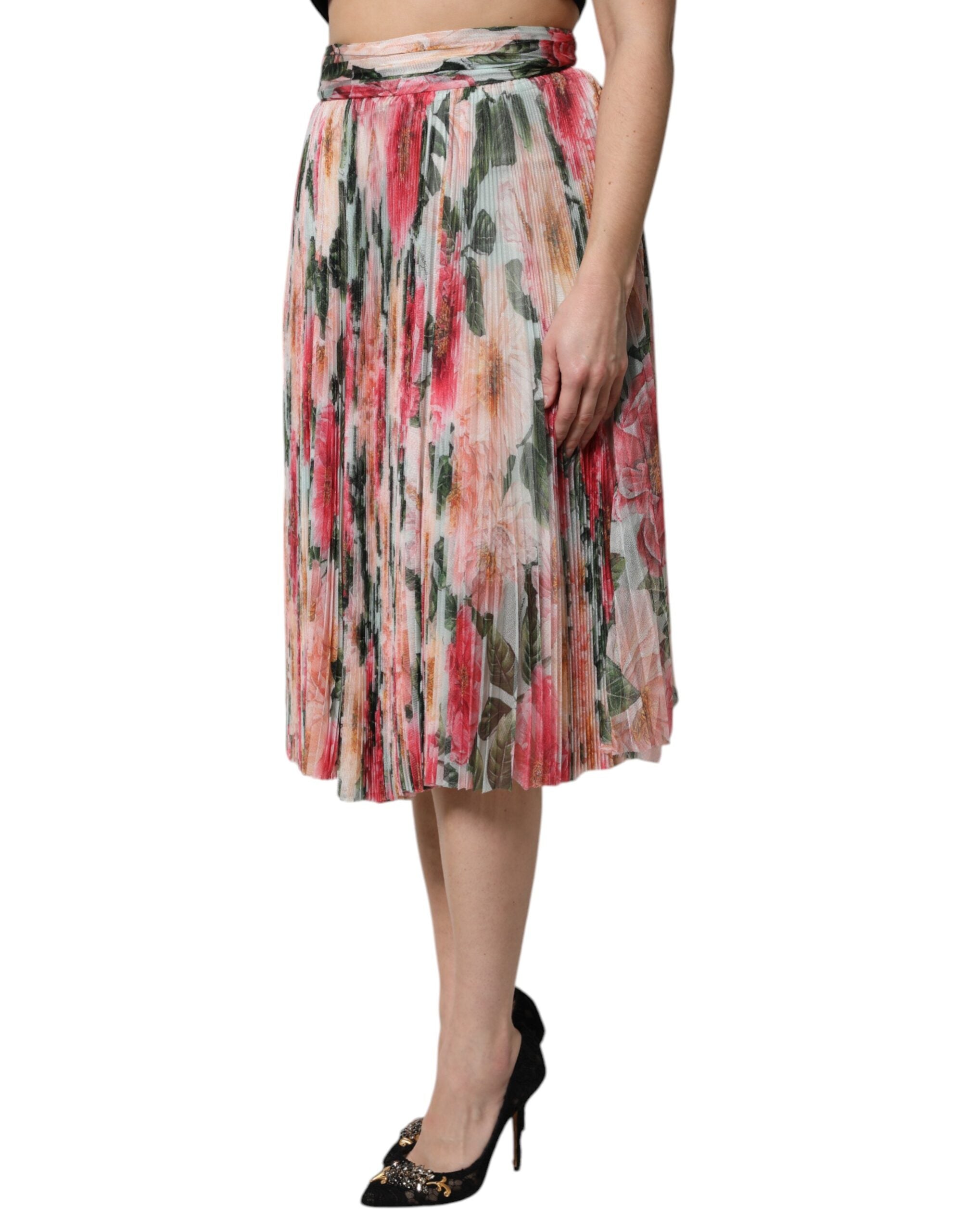 Dolce & Gabbana Fustă midi cu talie înaltă și imprimeu floral din mătase multicoloră
