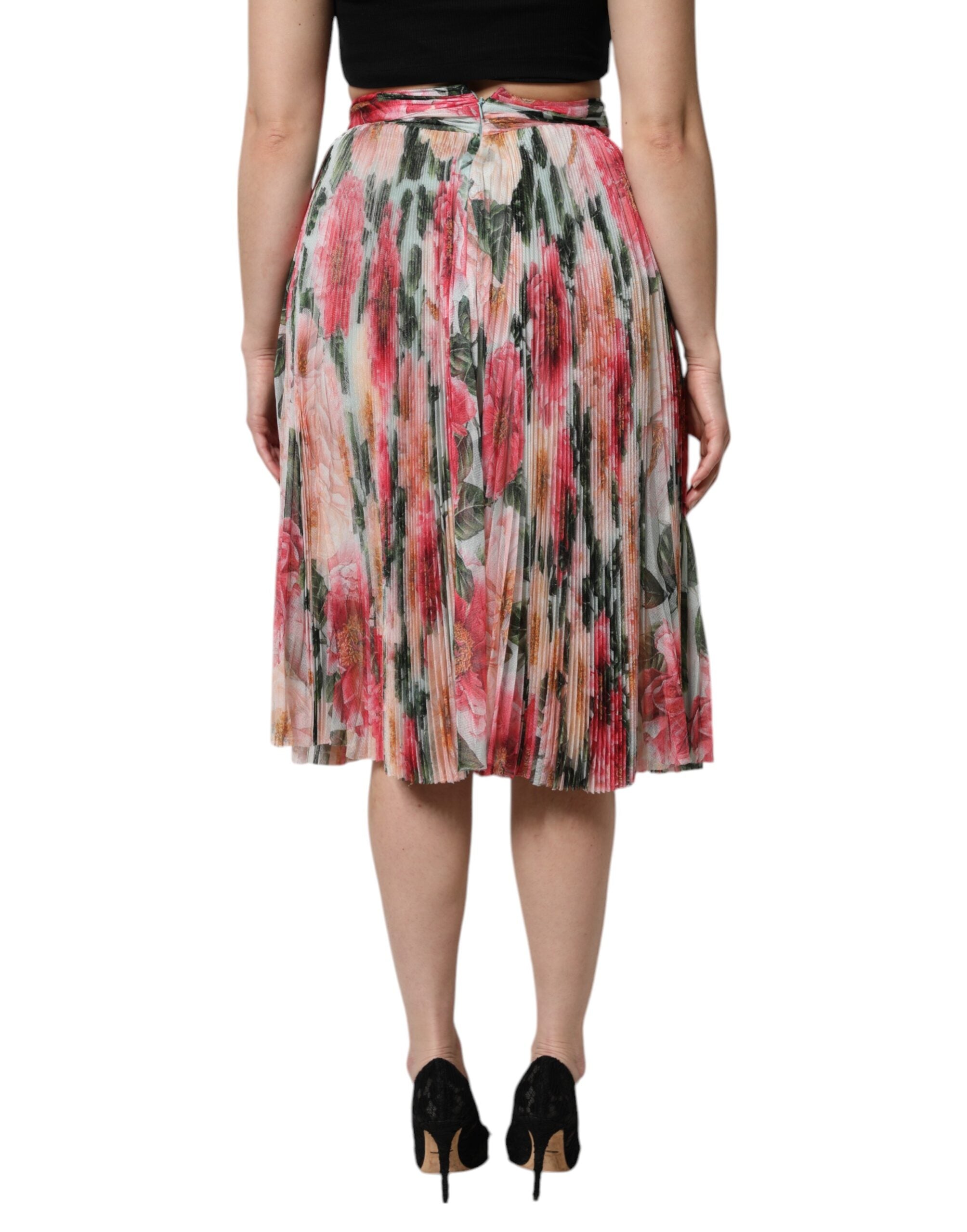 Dolce & Gabbana – Mehrfarbiger Midirock aus Seide mit Blumenmuster und hoher Taille