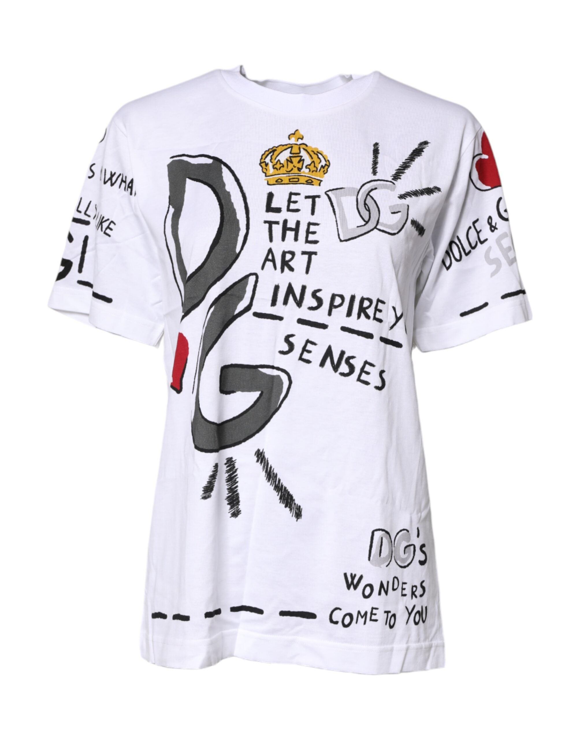 Tricou Dolce & Gabbana alb cu mânecă scurtă din jerseu imprimat