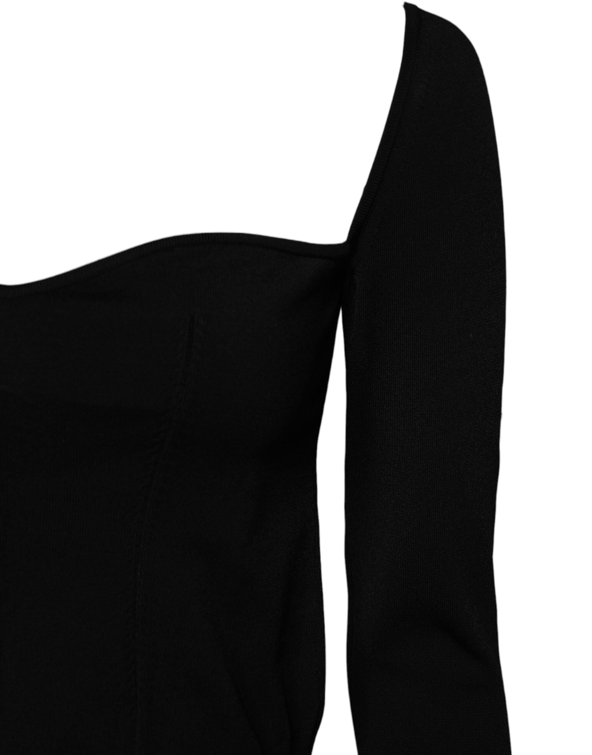 Dolce & Gabbana – Schwarzer Pullover mit quadratischem Ausschnitt und langen Ärmeln