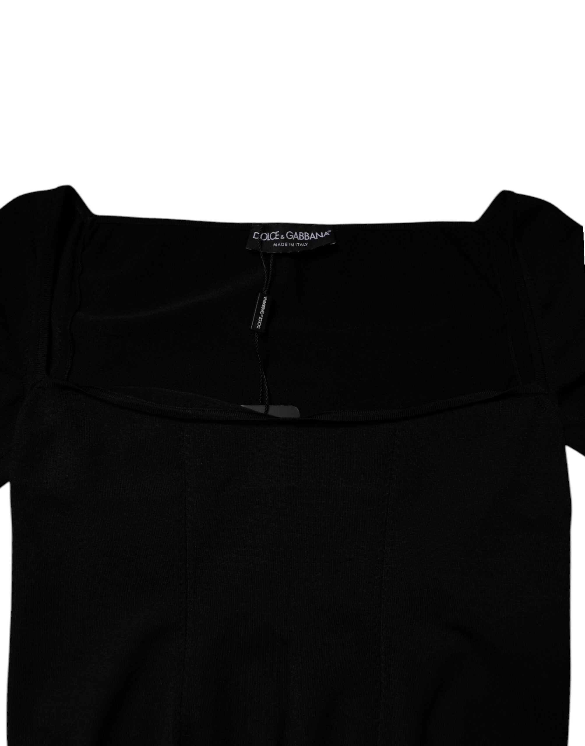 Dolce & Gabbana – Schwarzer Pullover mit quadratischem Ausschnitt und langen Ärmeln