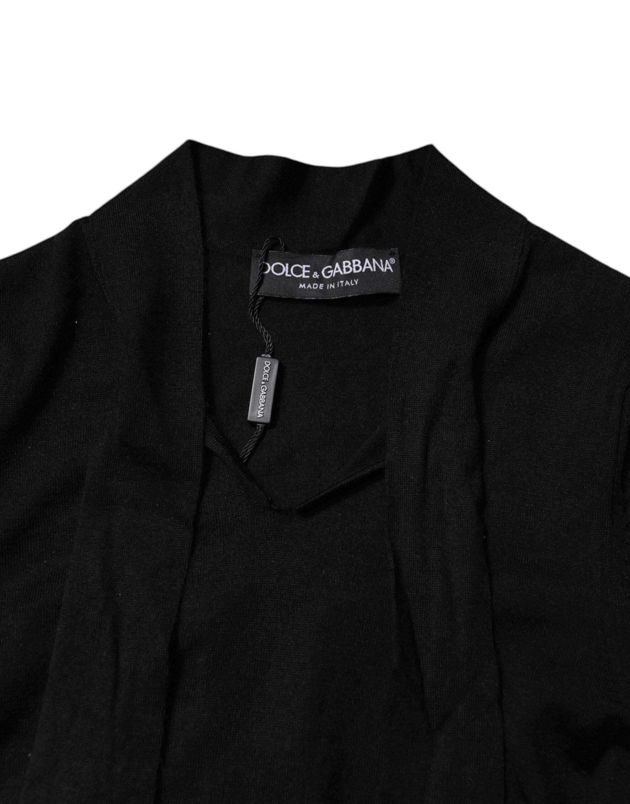 Dolce & Gabbana – Langärmliges Oberteil aus schwarzem Kaschmir mit Ascot-Kragen