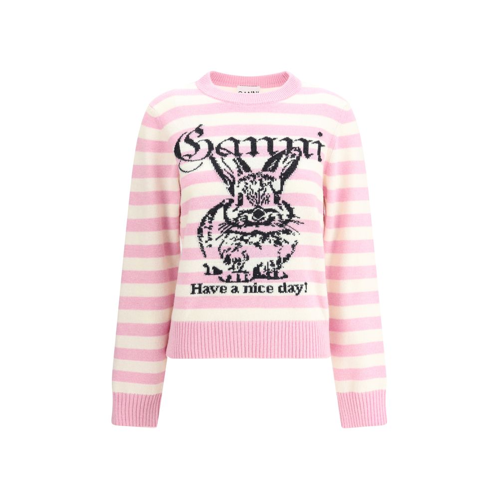 Ganni Gestreifter Pullover mit Kaninchen