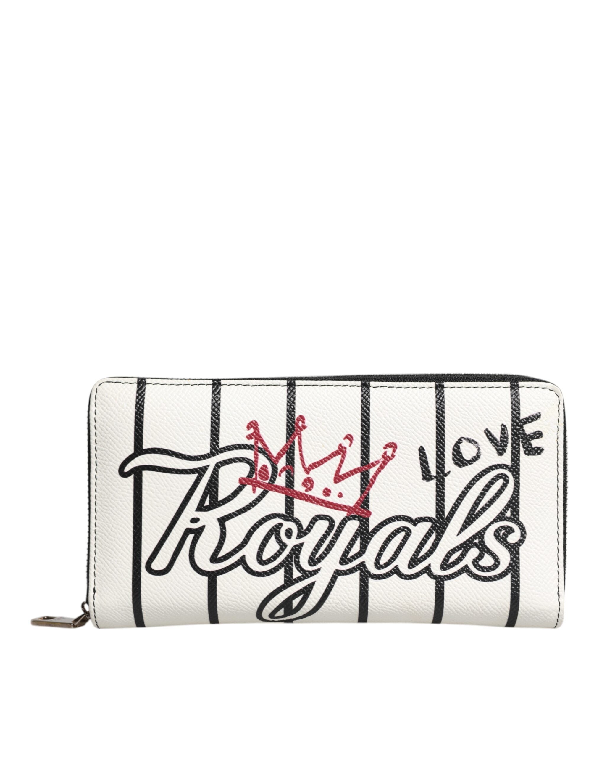 Portofel Dolce & Gabbana DG Crown Royals Continental din piele albă cu fermoar