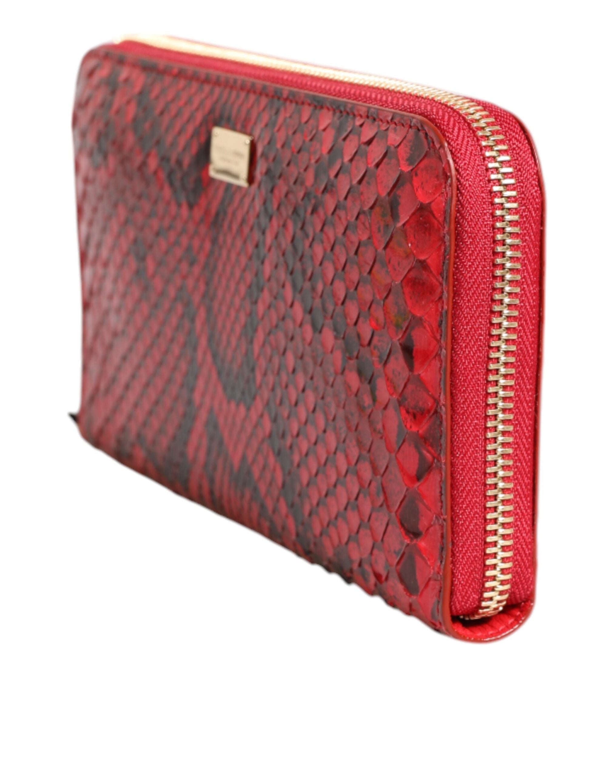Portofel tip clutch continental Dolce & Gabbana din piele exotică roșie cu fermoar