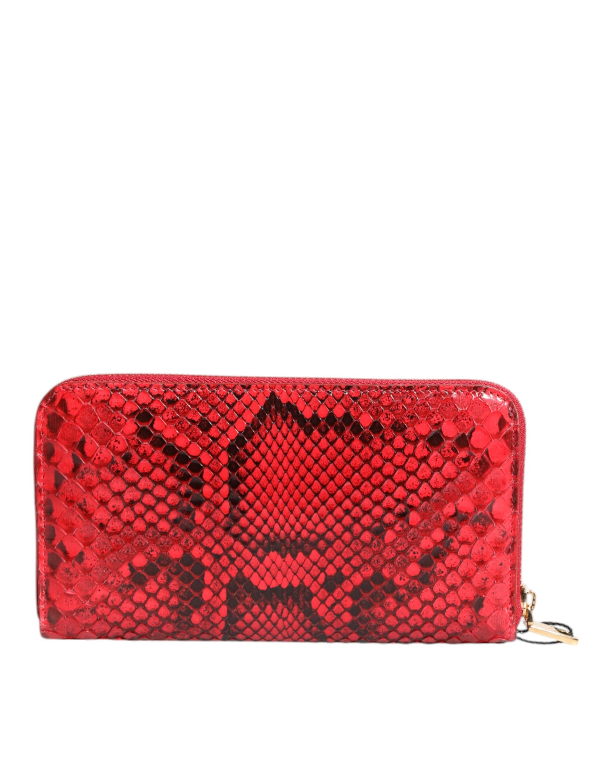 Portofel tip clutch continental Dolce & Gabbana din piele exotică roșie cu fermoar