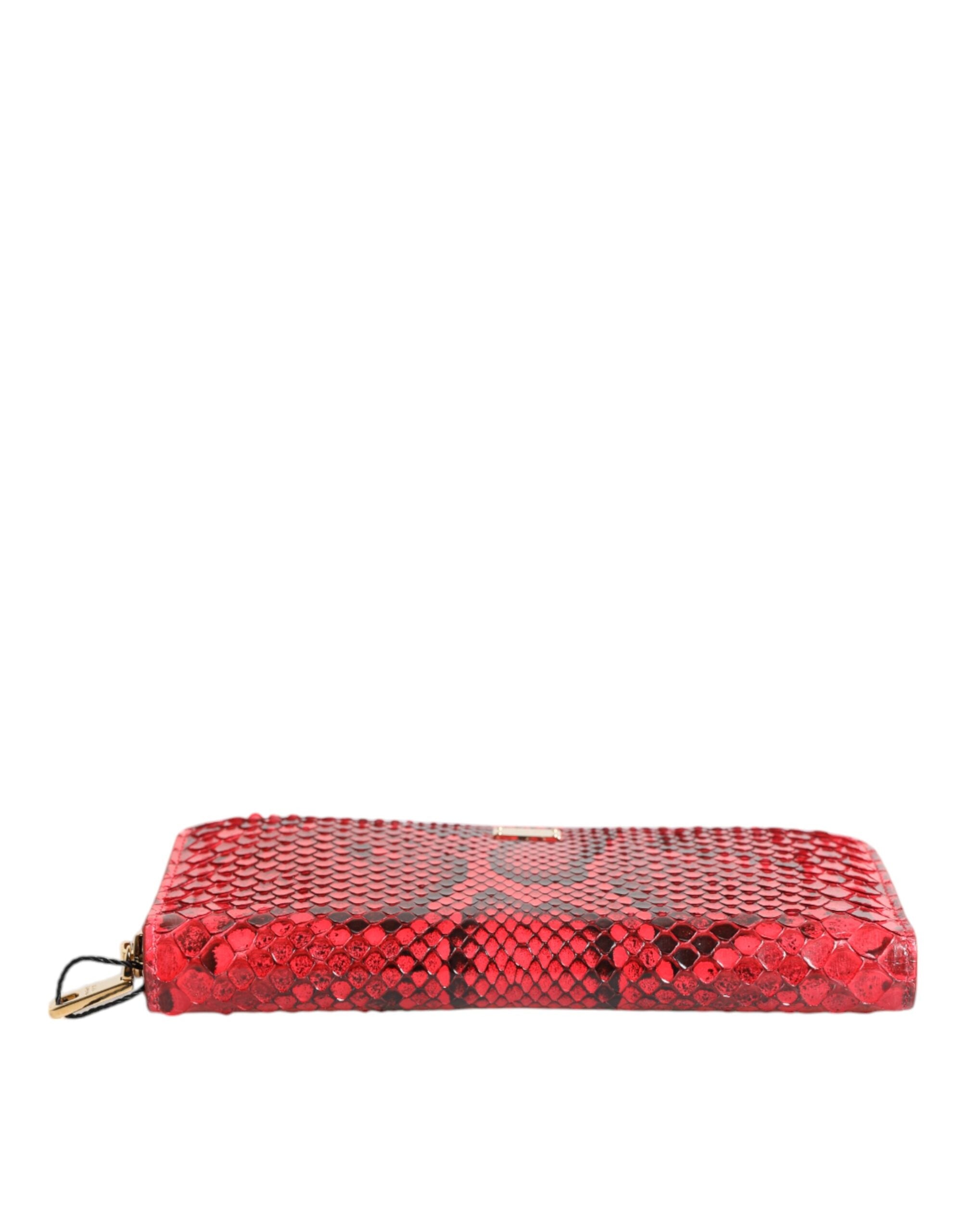 Portofel tip clutch continental Dolce & Gabbana din piele exotică roșie cu fermoar