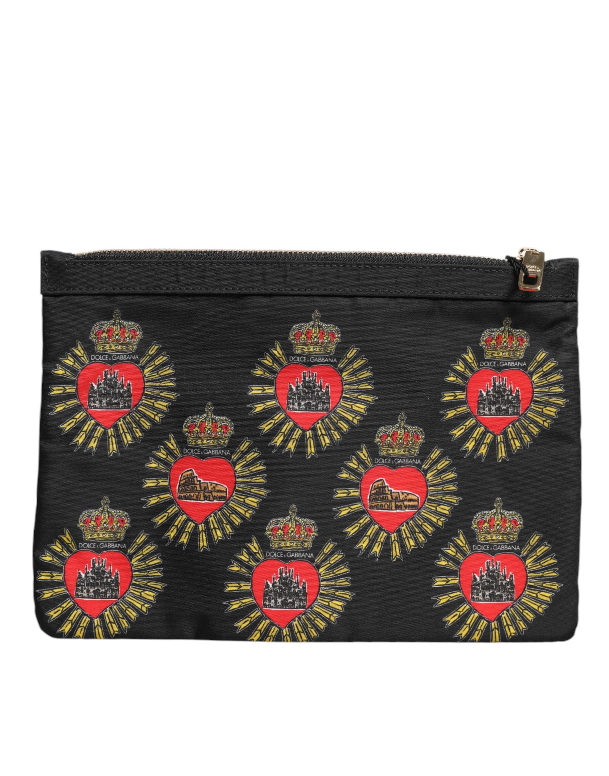 Dolce & Gabbana – Clutch aus schwarzem und rotem Nylon mit Herzmotiv