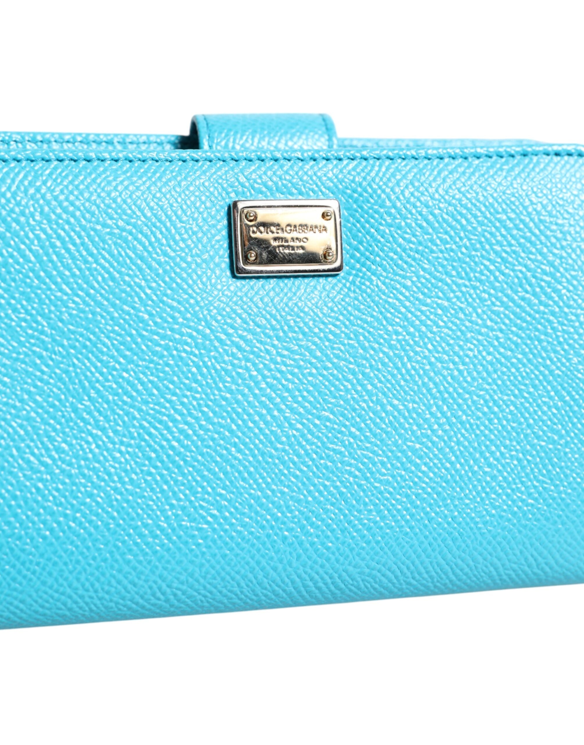 Portofel tip clutch continental Dolce & Gabbana din piele albastru deschis