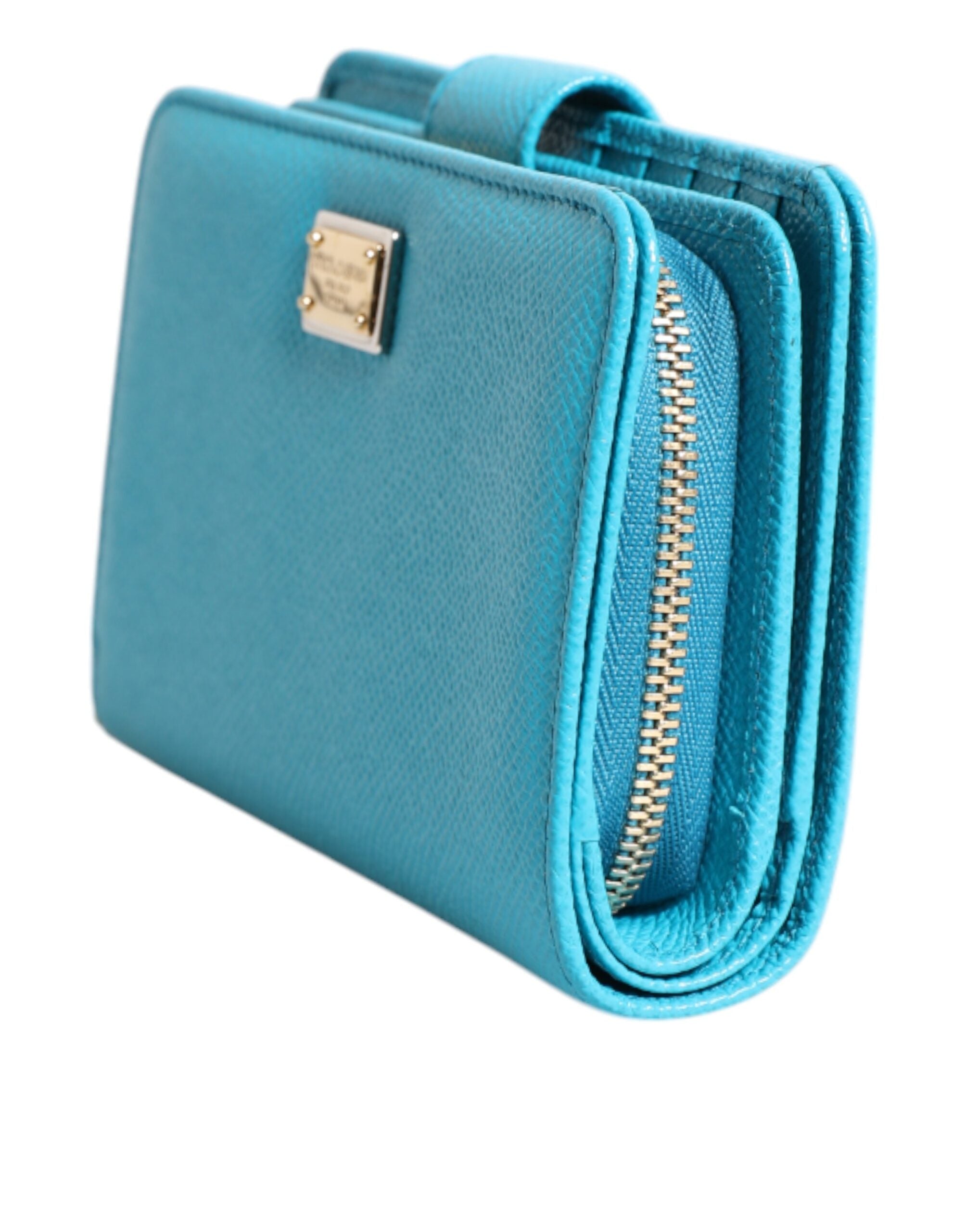 Portofel tip clutch continental Dolce & Gabbana din piele albastru deschis