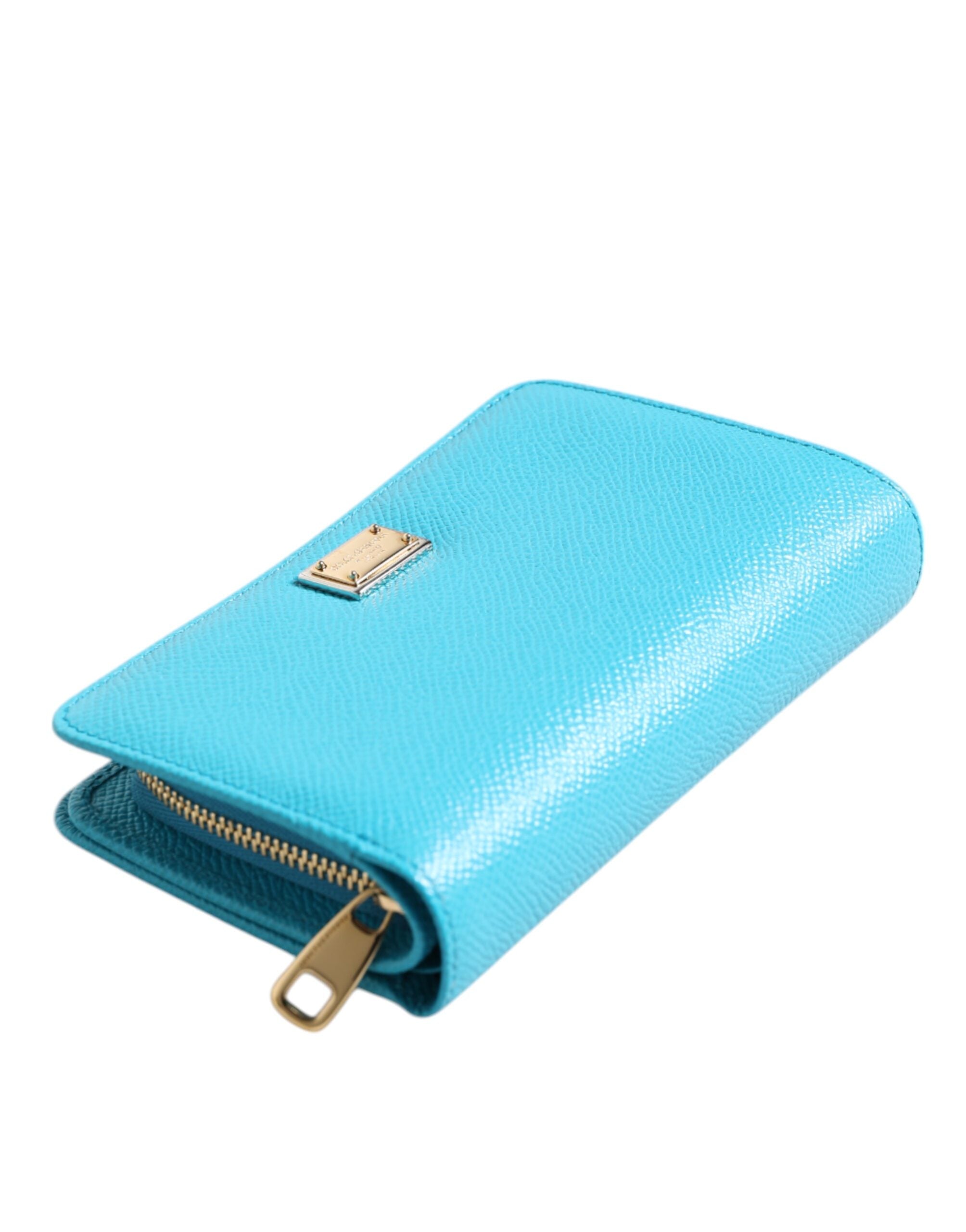 Portofel tip clutch continental Dolce & Gabbana din piele albastru deschis