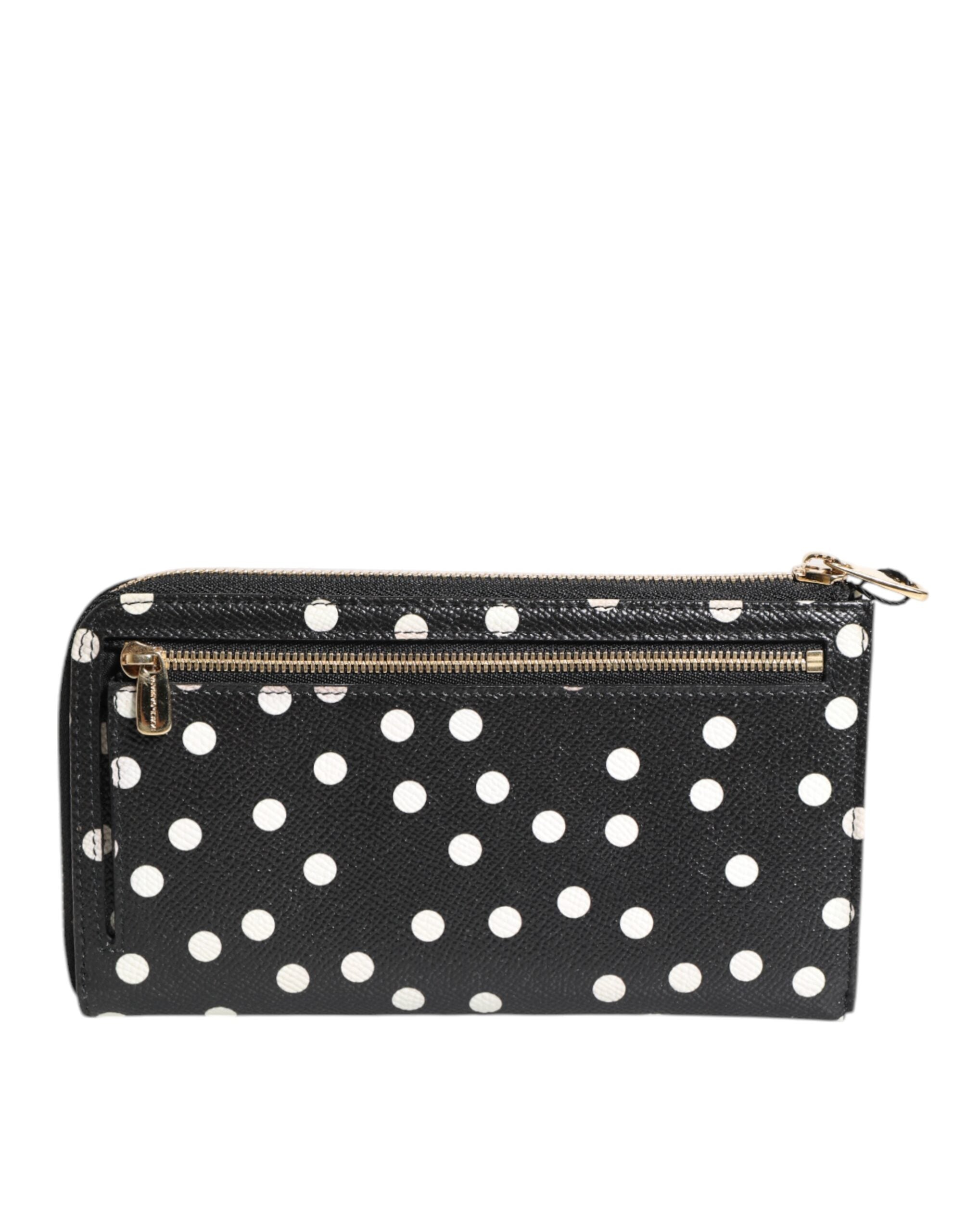 Portofel continental Dolce & Gabbana din piele cu buline negre și alb