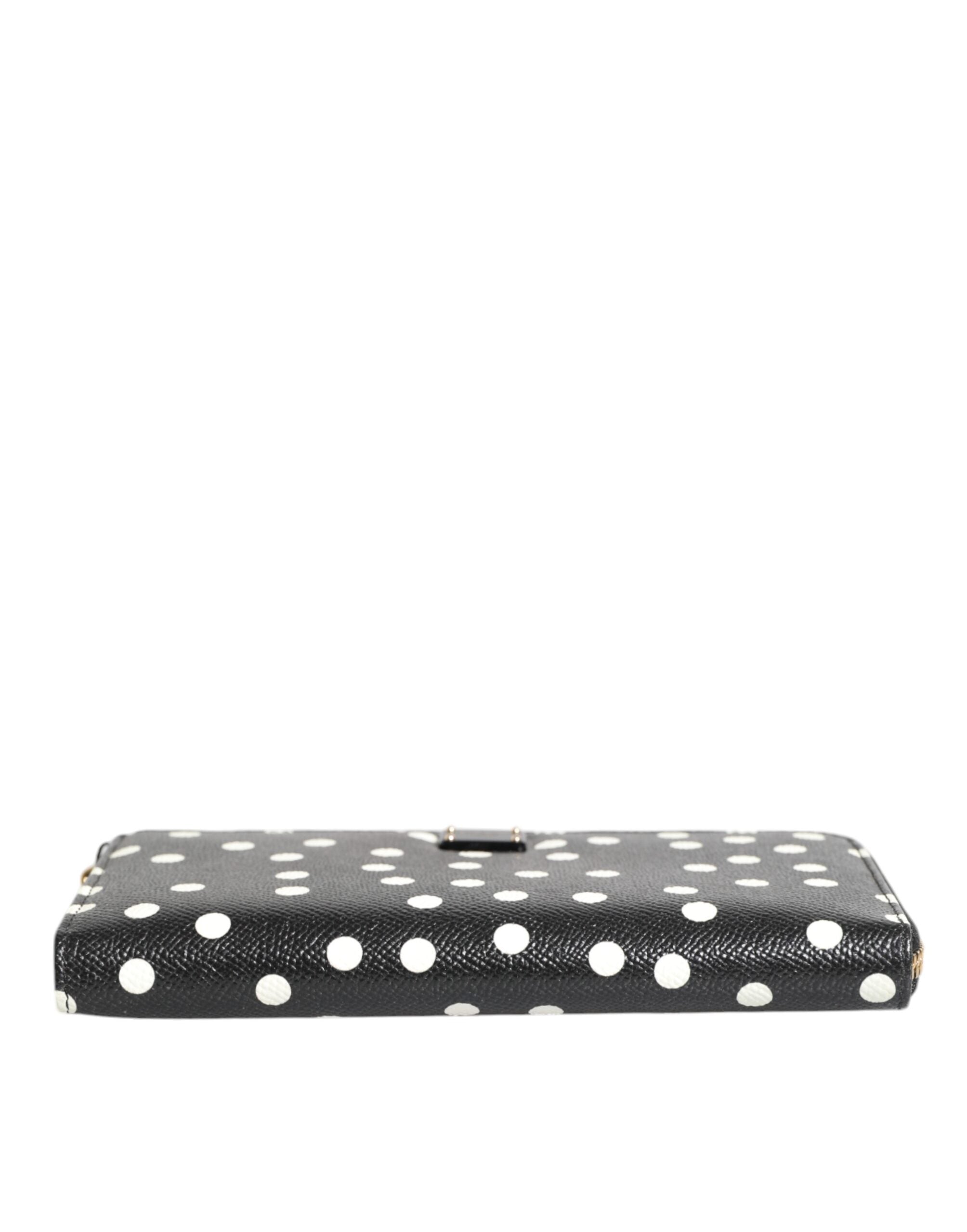 Portofel continental Dolce & Gabbana din piele cu buline negre și alb