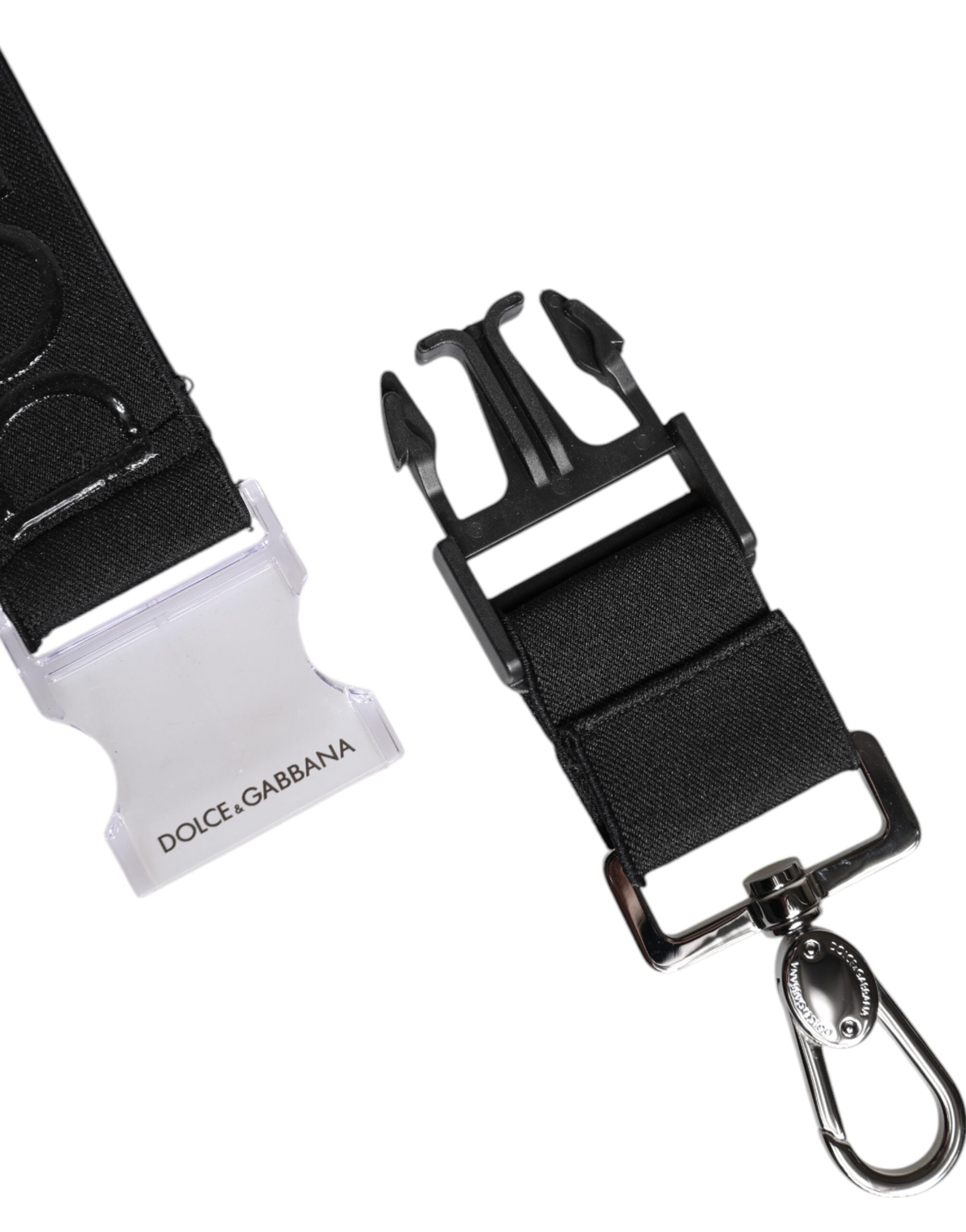 Dolce & Gabbana – Schlüsselanhänger mit DG-Logo aus gummiertem Stretch-Polyester in Schwarz