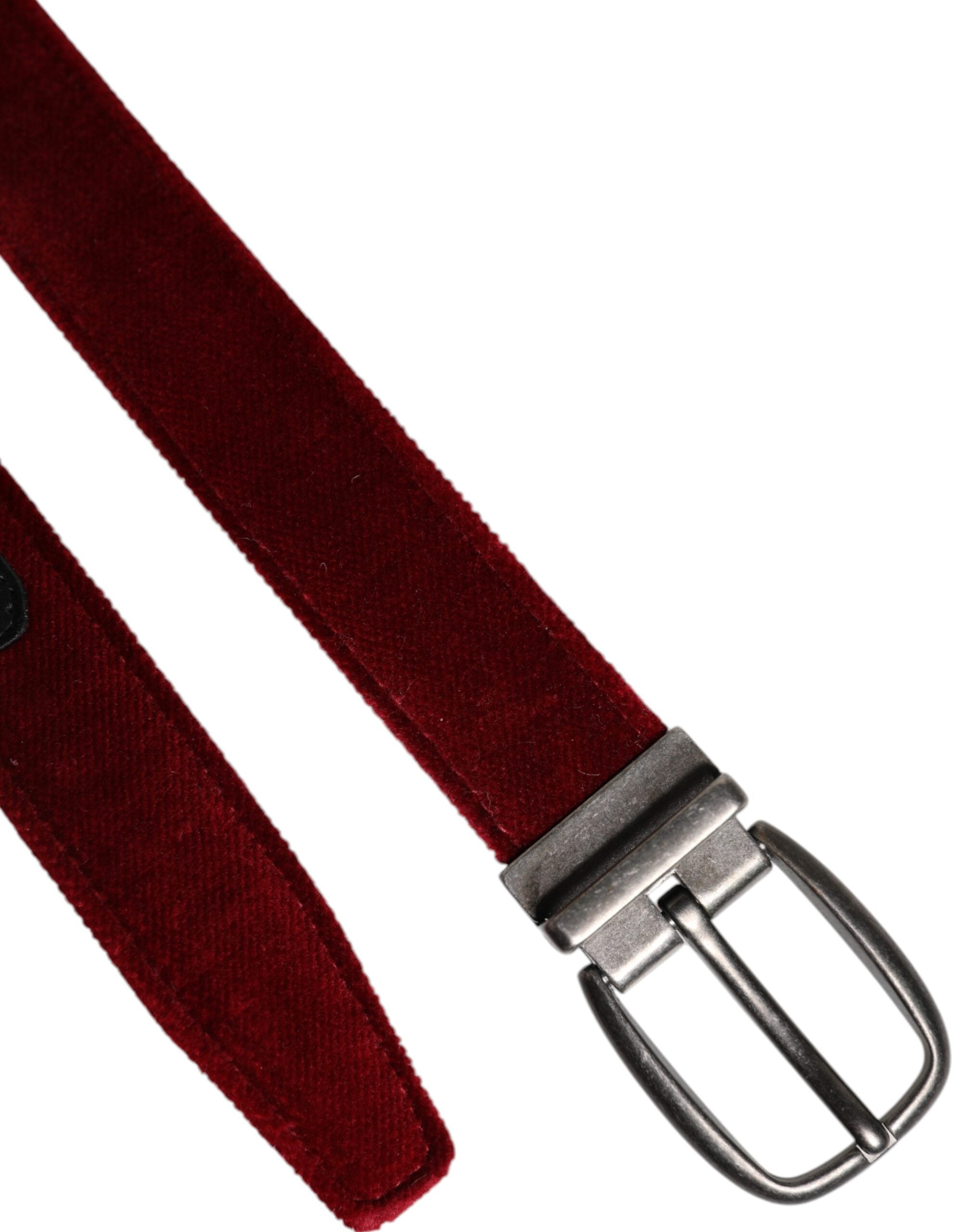 Dolce & Gabbana – Roter Samtgürtel mit schwarzer Metallschnalle und Logo