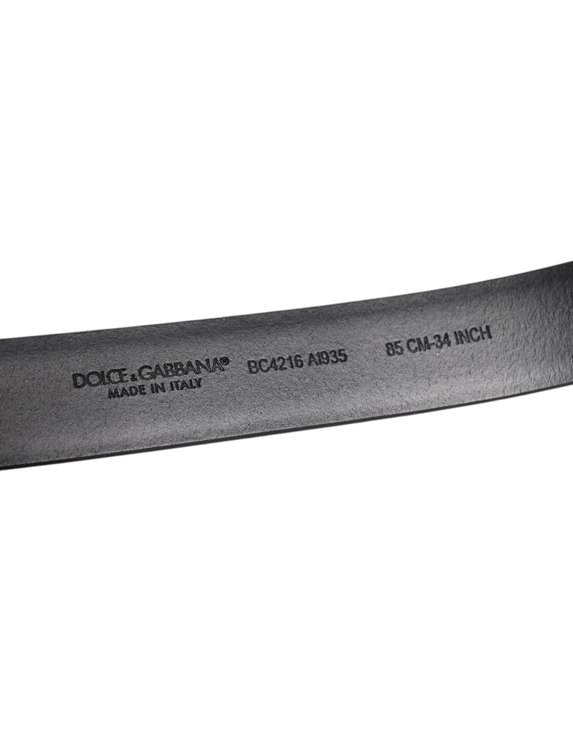 Dolce & Gabbana – Schwarzer, glänzender Ledergürtel mit silberner Metallschnalle