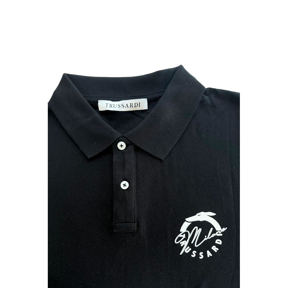 Trussardi Beachwear Schwarzes Poloshirt aus Baumwolle für Herren