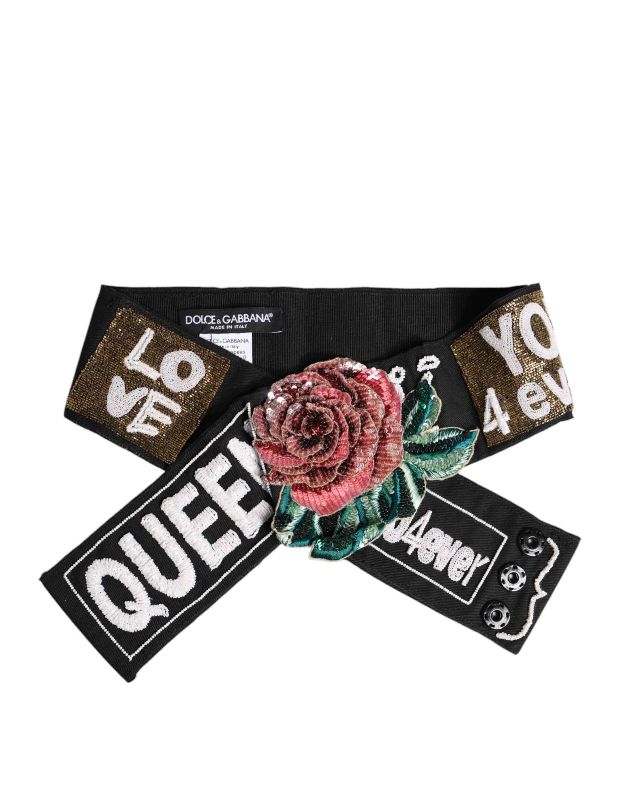 Dolce & Gabbana – Schwarzer, mehrfarbig verzierter Taillengürtel aus Stretch