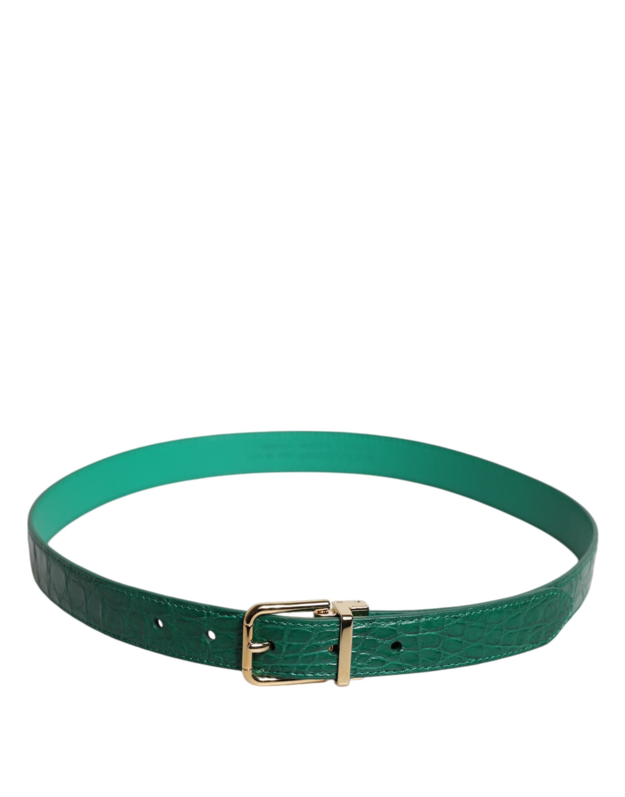 Curea Dolce & Gabbana din piele verde cu cataramă metalică și logo