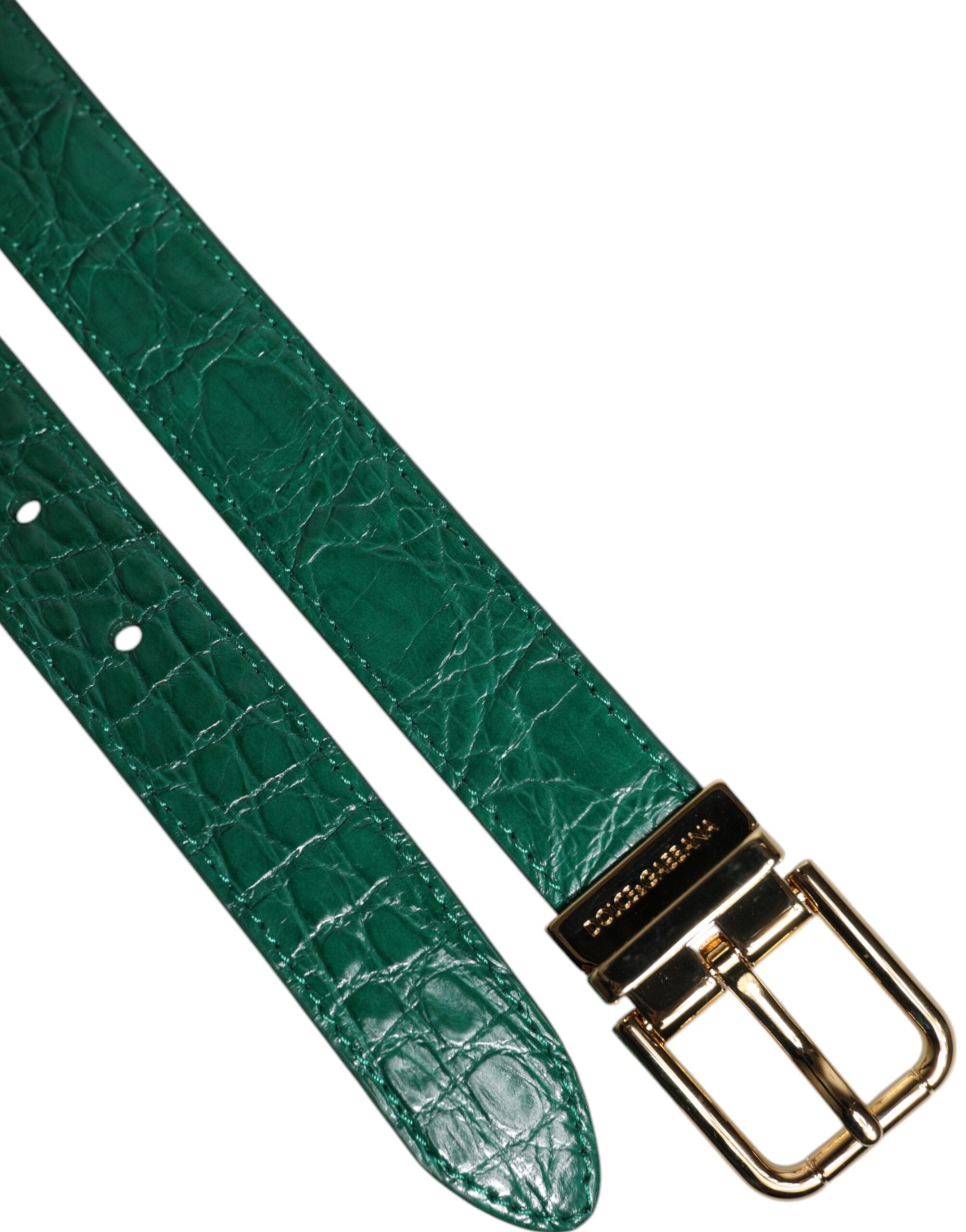 Curea Dolce & Gabbana din piele verde cu cataramă metalică și logo