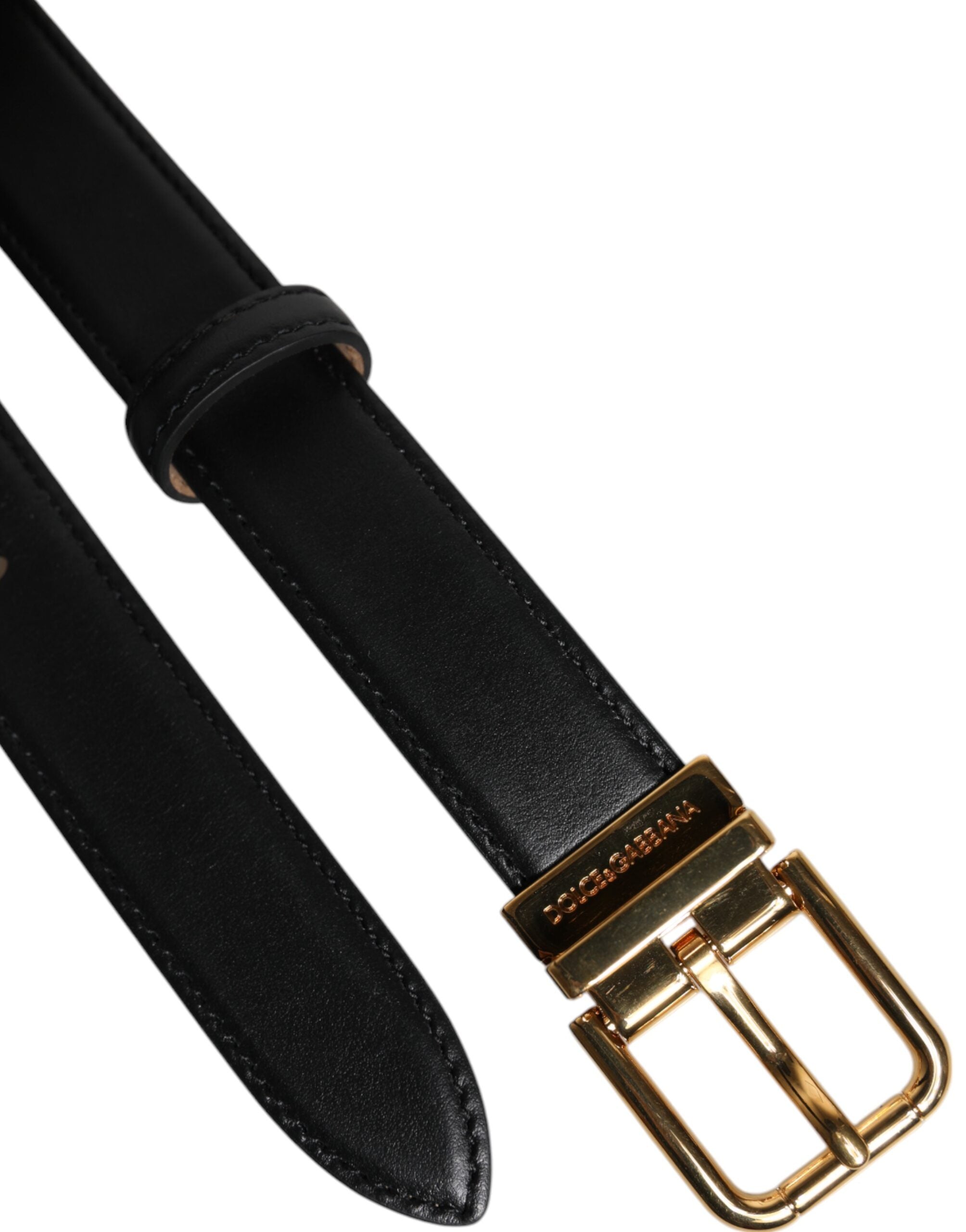 Curea Dolce & Gabbana din piele neagră cu cataramă metalică și logo