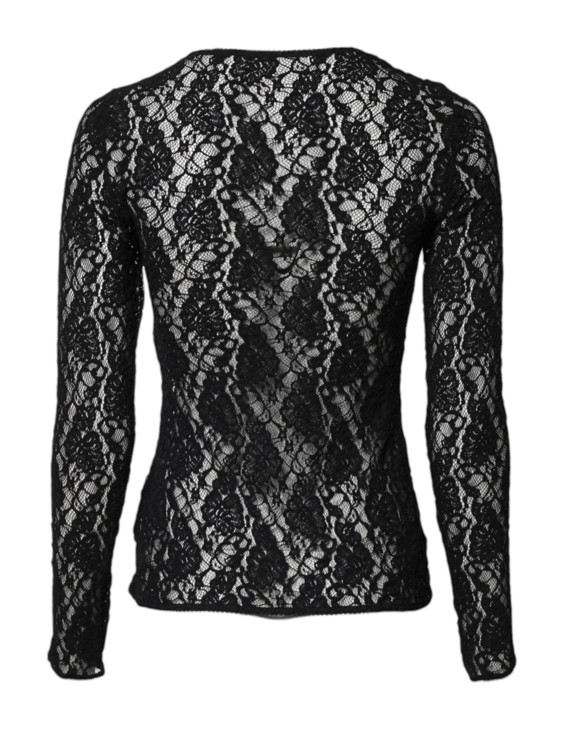 Dolce & Gabbana – Schwarzes Pullover-Oberteil mit Blumenspitze und langen Ärmeln