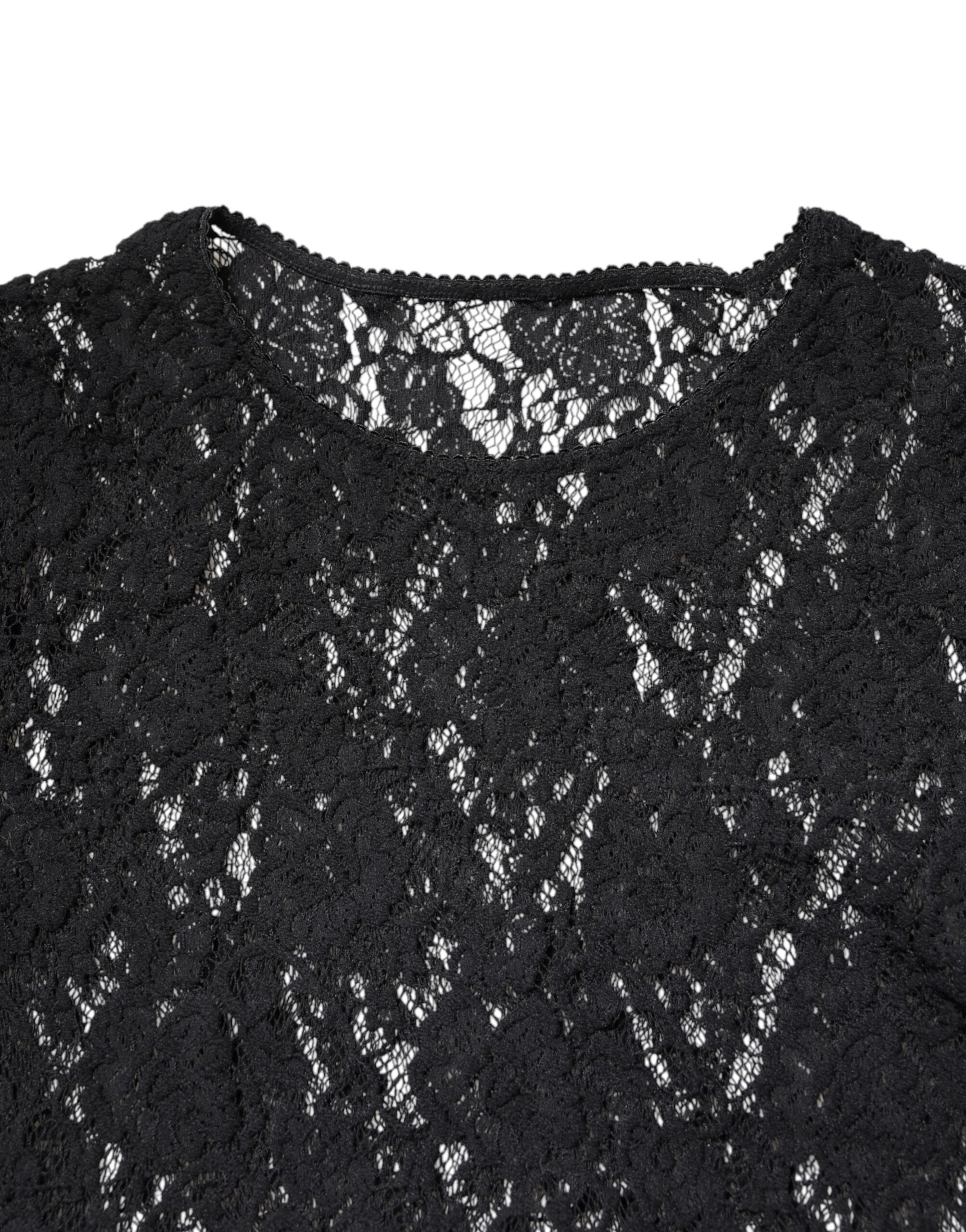 Dolce & Gabbana – Schwarzes Pullover-Oberteil mit Blumenspitze und langen Ärmeln