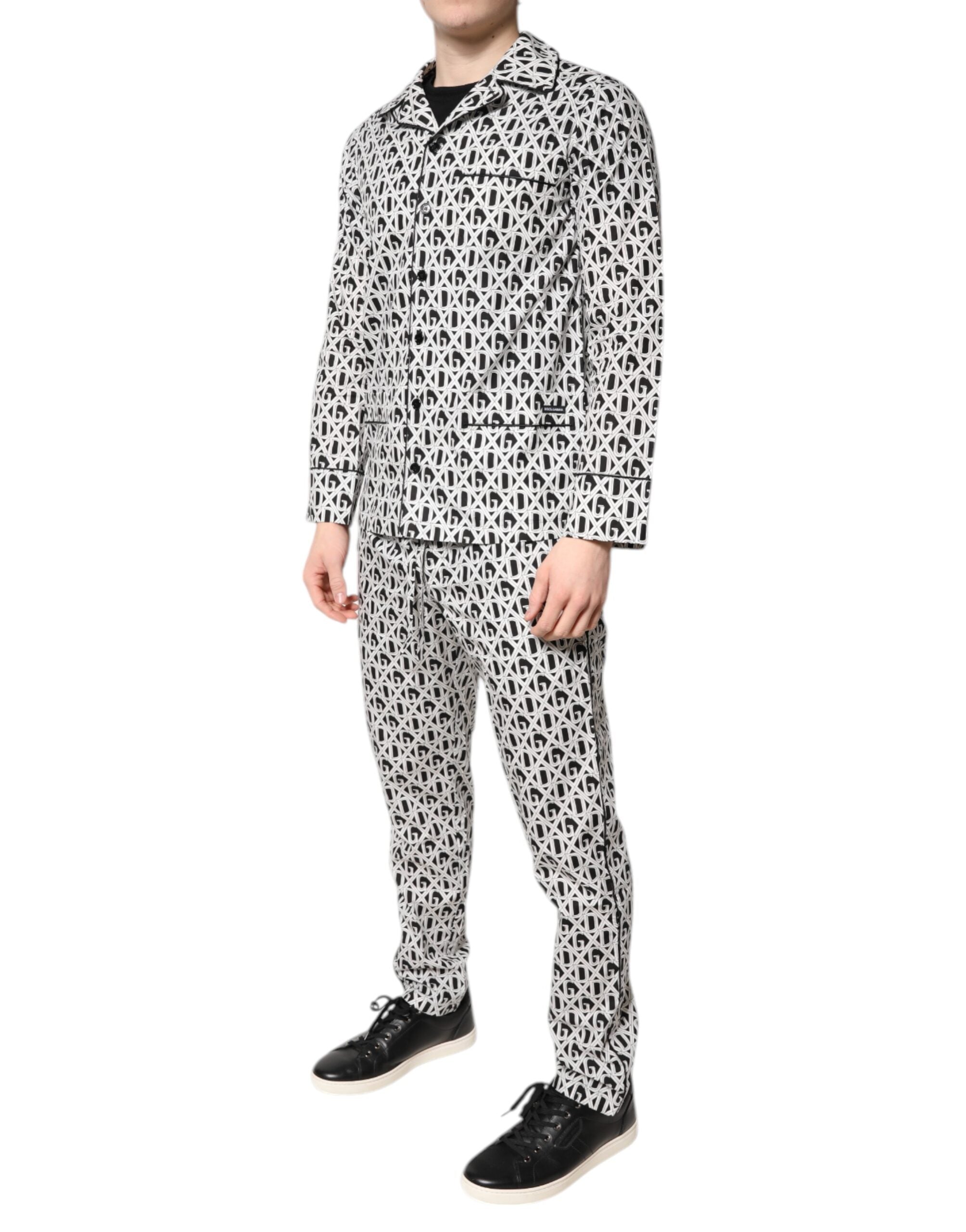 Dolce & Gabbana Pyjama-Set aus Baumwolle mit DG-Print, Schwarz/Weiß